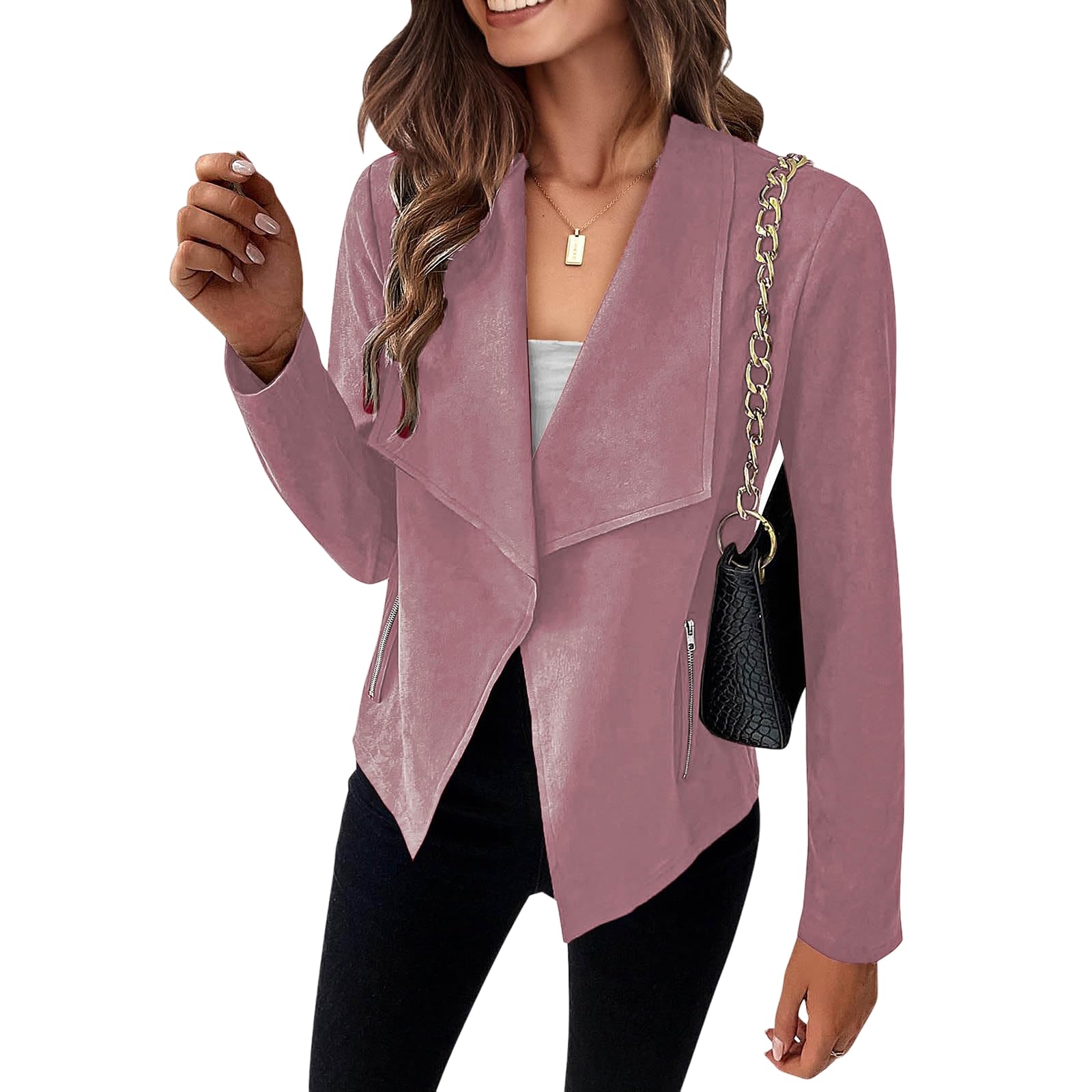 Faux Suede Jacket Women Blazers Business Casual Fashion Fall Clothes Long Sleeve Open Front Cropped Coat Blazer Jacket