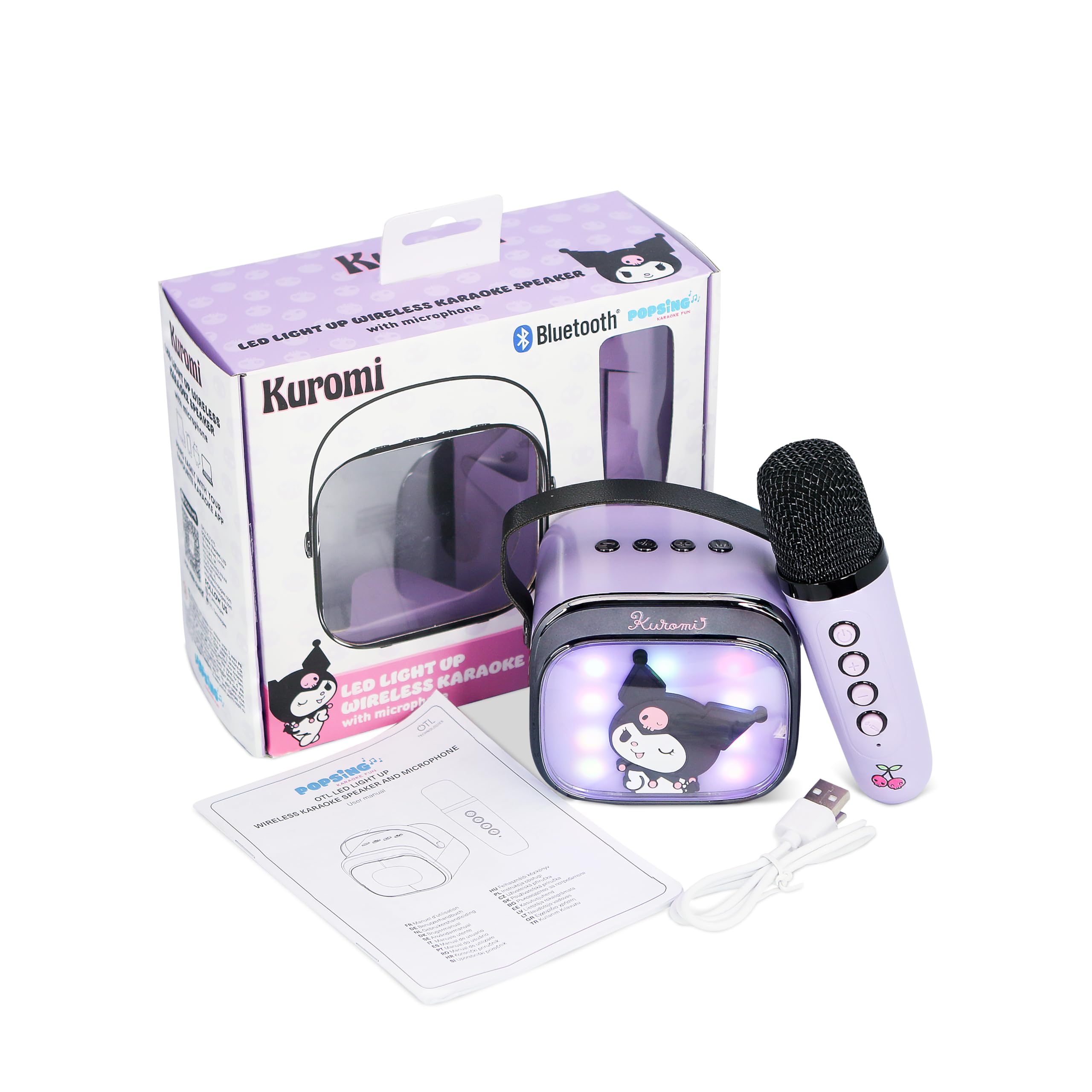 Altavoz DE Karaoke INALÁMBRICO con MICRÓFONO Y Luces LED Kuromi Compatible con Cualquier Fuente DE Sonido Bluetooth