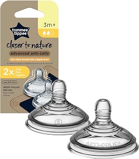Tommee Tippee Advanced Anti-Colic Baby Bottle Nipples, Breast-like, Soft Silicone, Medium Flow, 3m+, 2 Count