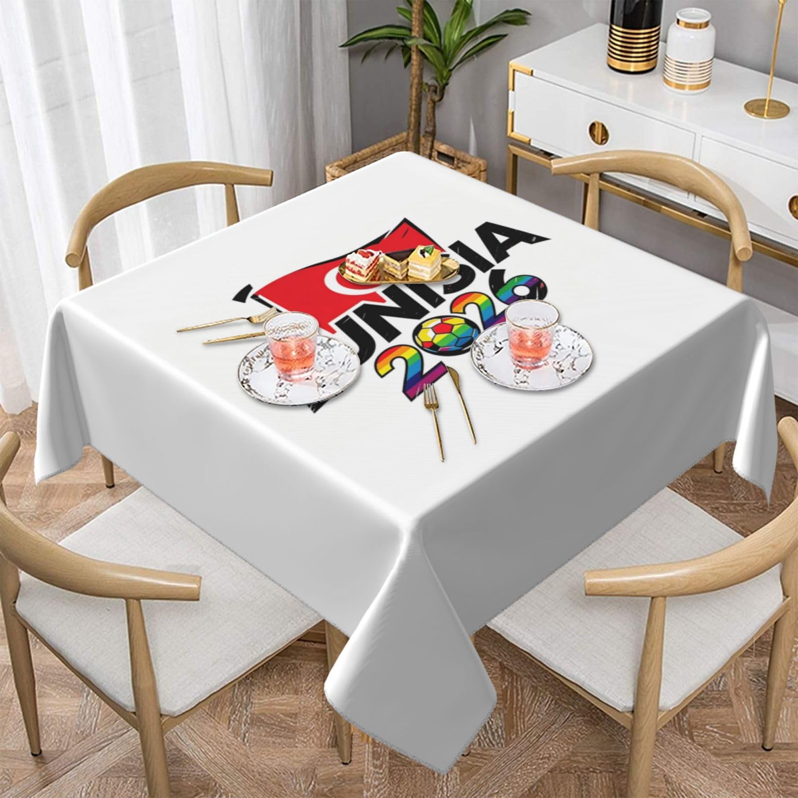 HJFIERYF Tunisia Graphic Football Party Tablecloth, Soccer Cup 2026 Match Table Cover Soccer Fans Table Cloths,Tunisia Flag TableCover