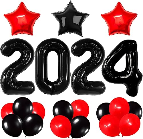 KatchOn, Globos negros 2024, enormes de 40 pulgadas, paquete de 21  Globos de graduación 2024 para decoraciones de graduación de clase de 2024 rojo