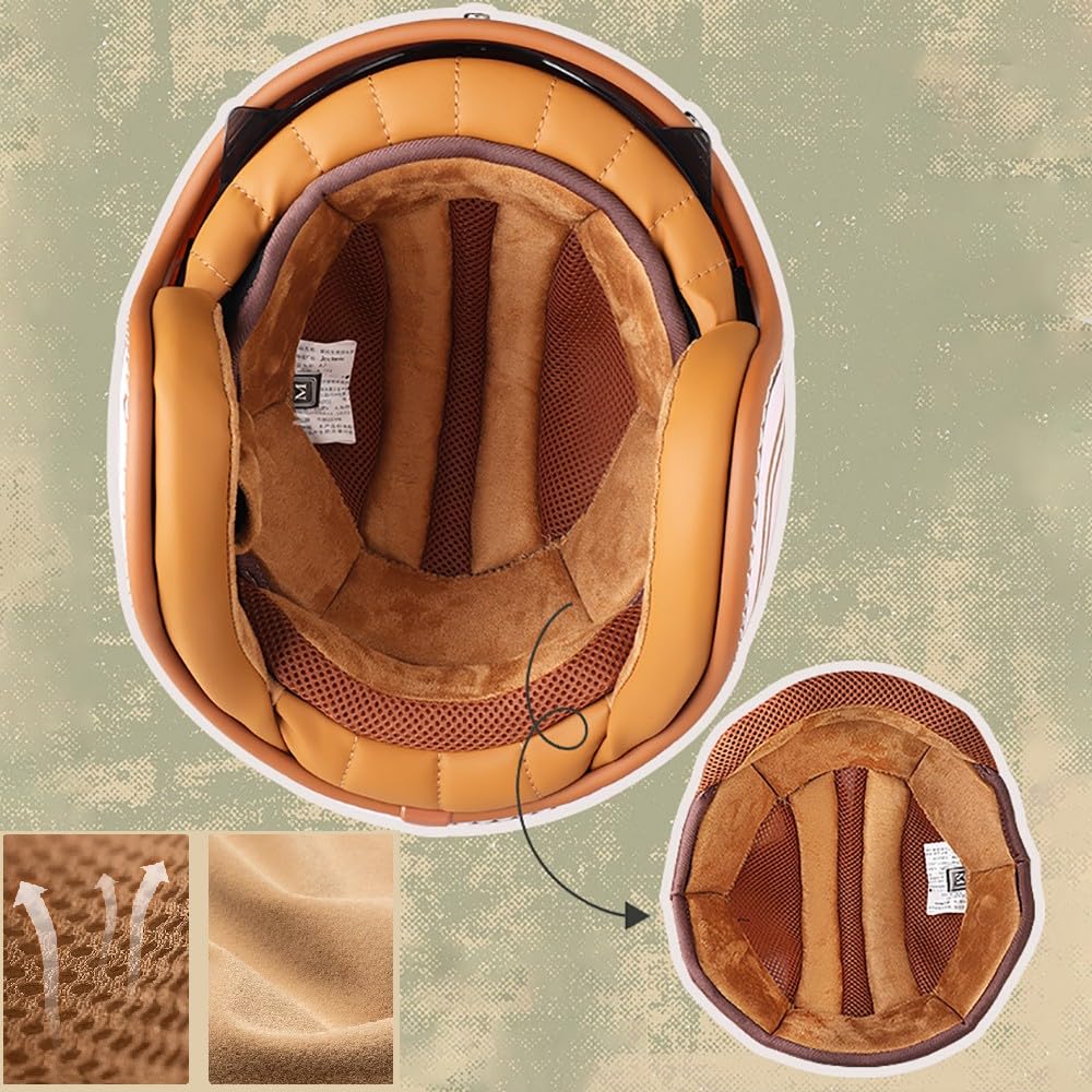Retro 3/4 Motorrad Helm Jethelm Vintage-Roller-Helm, DOT/ECE-Zertifizierter Retro-Motorradhelm mit Doppelvisier, Jet-Helm Scooter-Helm für Damen und Herren, Leichter Moped-Helm