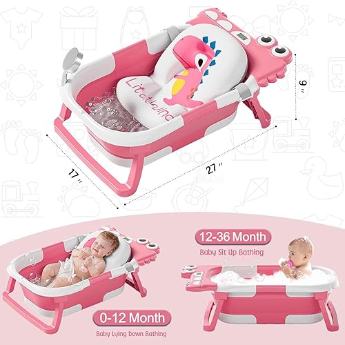 Miniatura 2 de TPN Bañera plegable para bebé, bañera para bebé con cojín suave y termómetro en tiempo real, bañera para bebés de bebé a niño pequeño (0 a 36