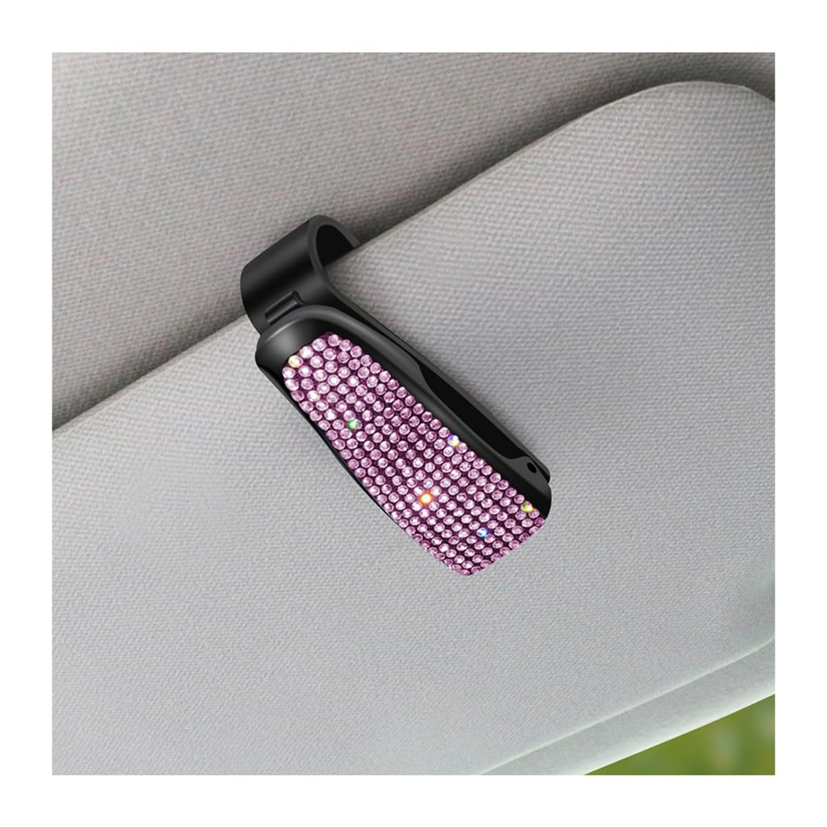 ONEMAJI 2 PCS Sunglasses Holder for Car Sun Visor for Abarth 500 500L 500X Bravo 2022, Bling Crystal Rhinestones Eyeglasses Hanger Mount Car Accessories,Pink