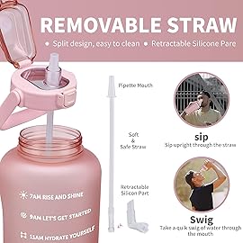 ST-YIBEN 100oz Large Motivational Water Bottle with Time Marker,Leakproof & BPA Free 3 Liters Big Gallon Water Bottle with Straw & Handle Tritan Frosted Water Jug for Women Men to Fitness,Gym,Sports