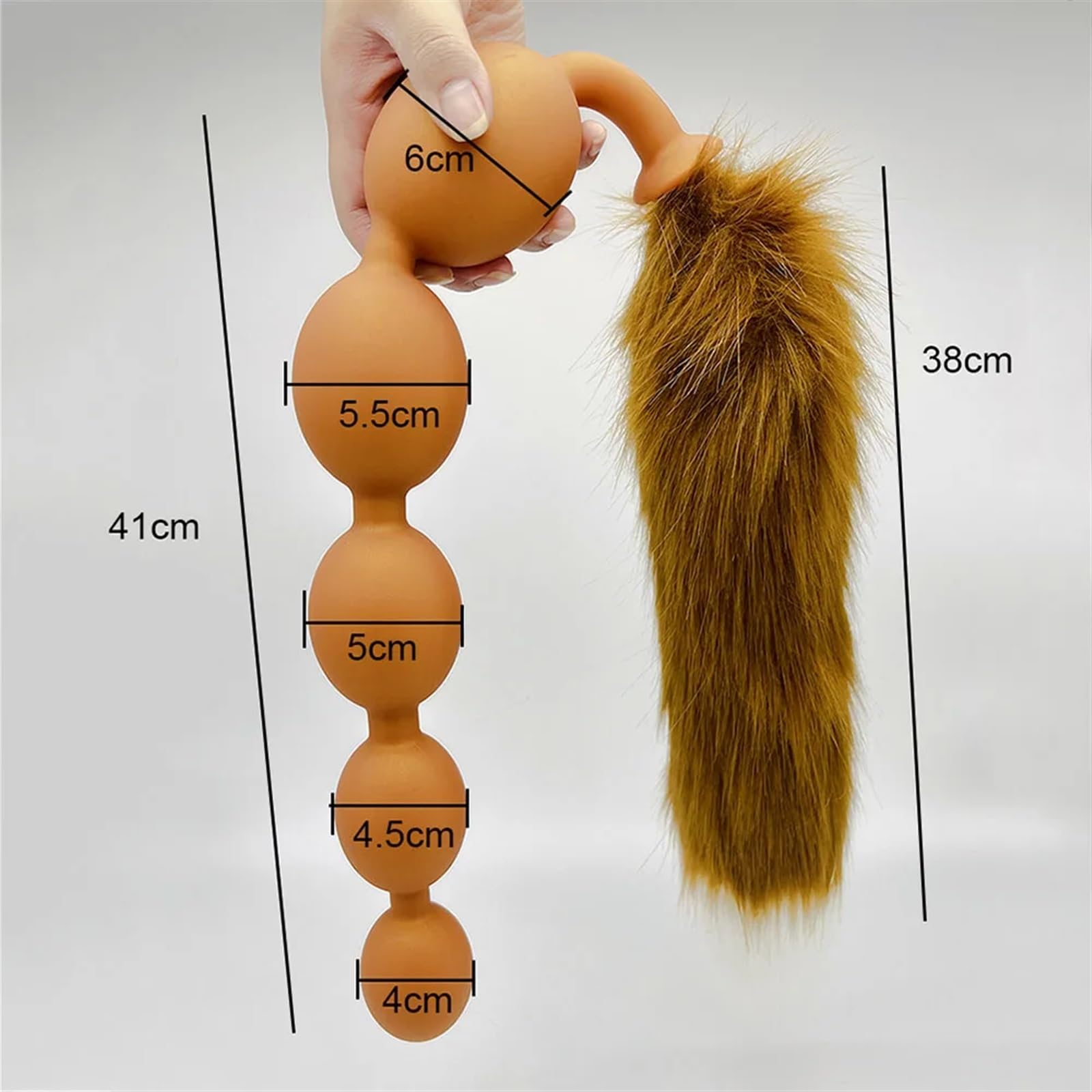 9 balls anal beads-butt plug with tail Fox Tail Metal Butt Plug - 8.9 Inch main image 1