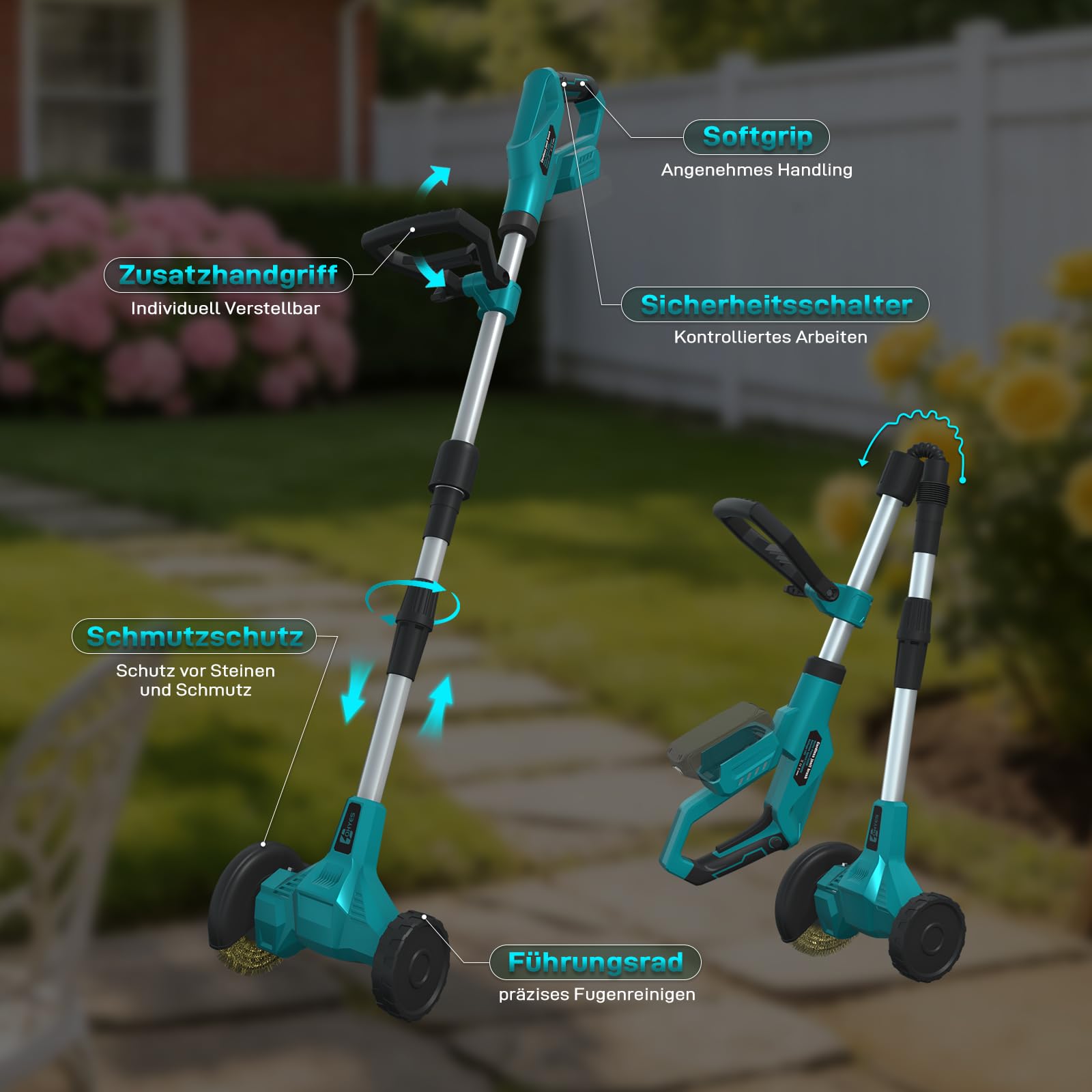ohyes Akku-Fugenreiniger Kompatibel mit Makita 18v B Series Batterie mit verstellbarem Teleskopführungsgriff für Garten und Hof(Batterie Nicht enthalten)