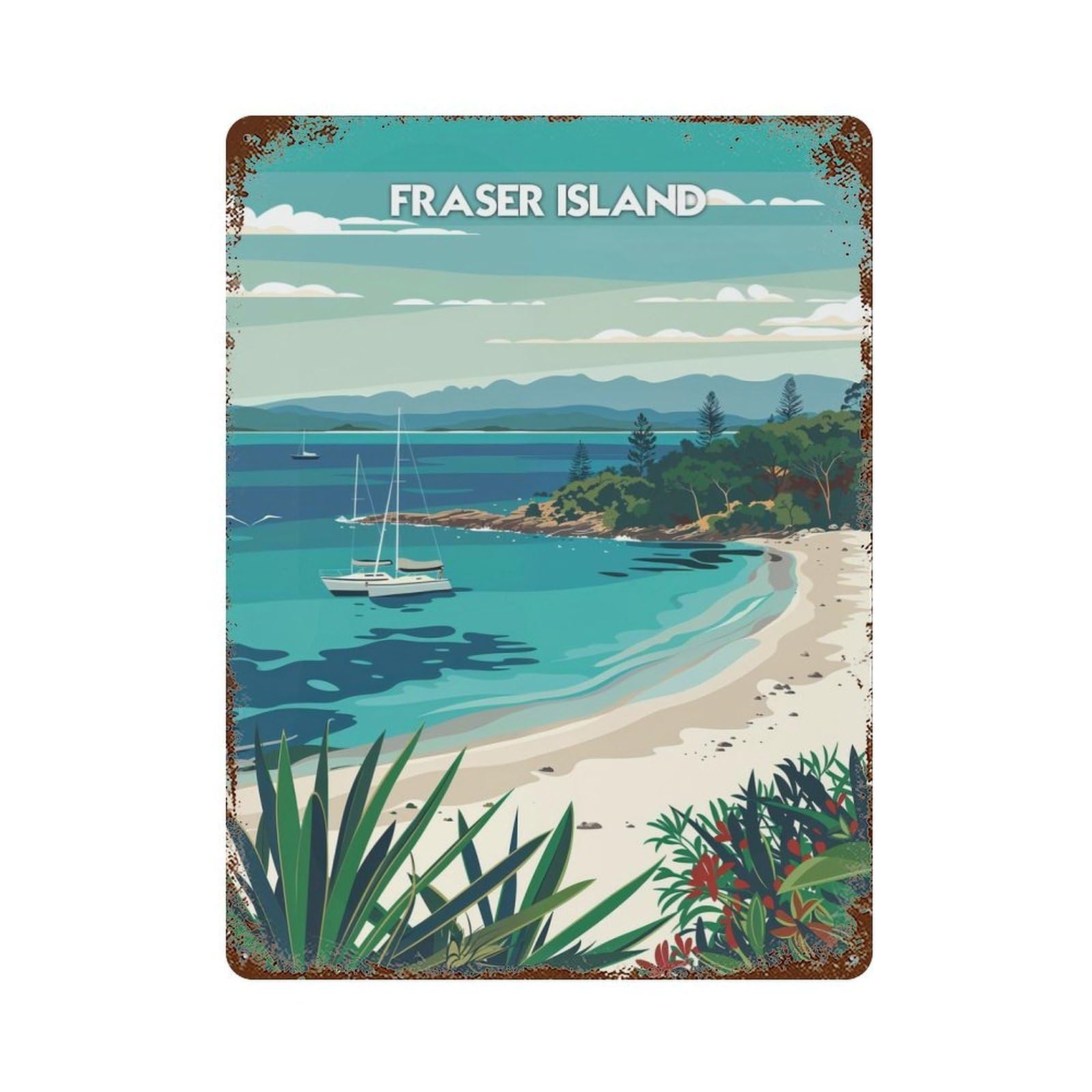 Rust Effect Fraser Island Serenity Decorative Tin Sign 15.7"x11.8", Vintage Wall Decor for Farmhouse, Kitchen And Entryway Decor
