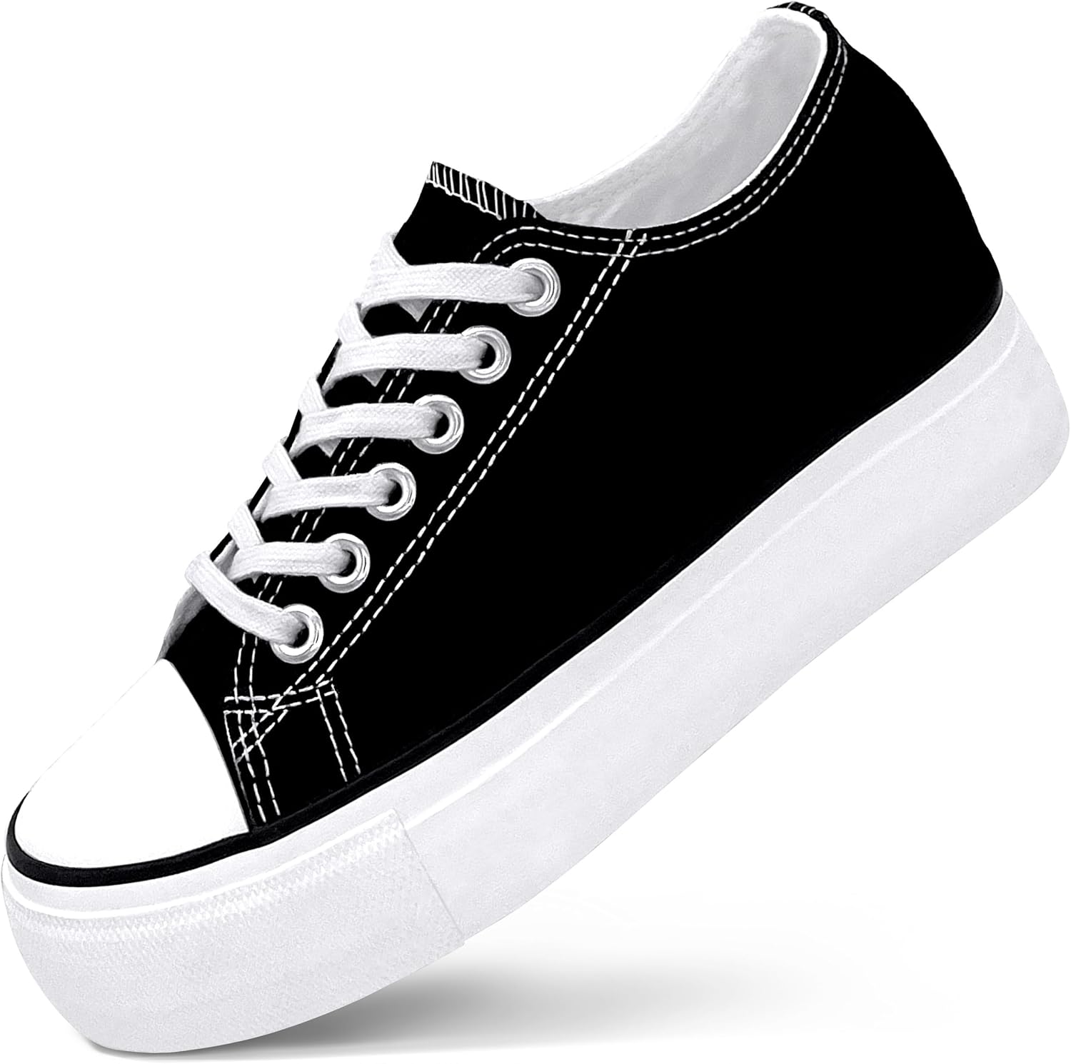 Platform Sneakers for Women 2 Inches Height Boost Hidden Wedge Sneakers, Height Increase Canvas Heel Sneakers Fashion White Sneakers for Women and Girls