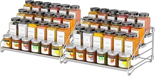 ZDDLOINP 4 Tier Adjustable Spice Shelves, Spice Rack Without Drilling, Stackelba Spice Organizer, Spice Rack Standing, Spice Racks for Kitchen, Grey, Set of 2