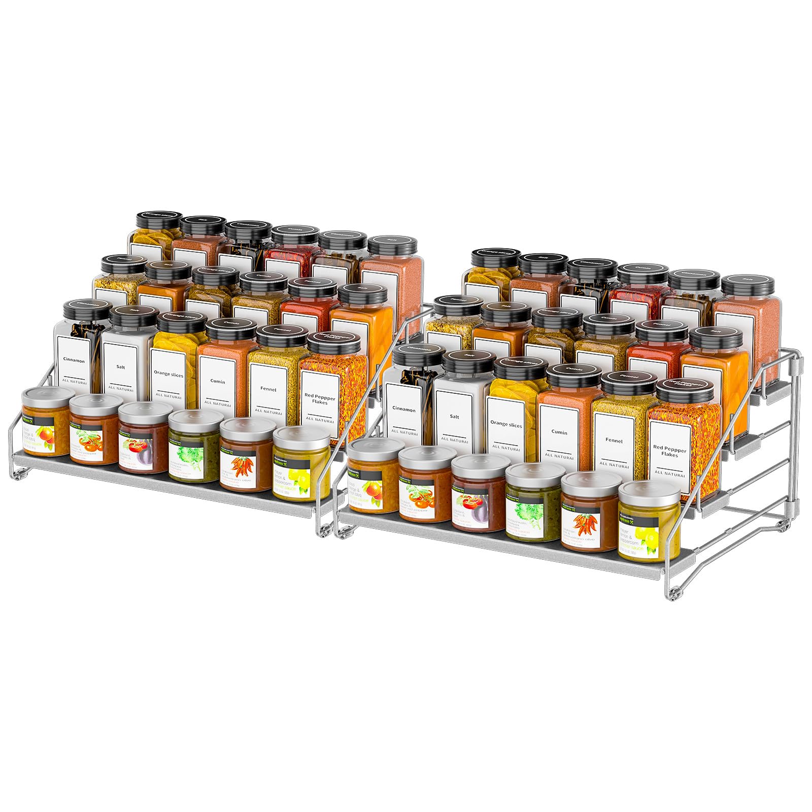 Especiero De 4 Niveles Para El Interior Del Armario, Especieros Para Cocina, Profundidad Ajustable Estante Cocina Para Mostrador, Armario, Despensa Gris (Pack de 2)