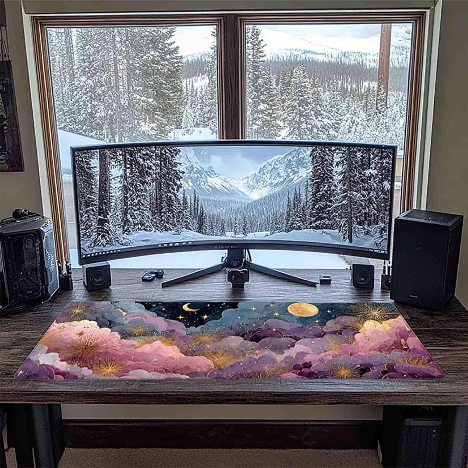Tappetino Mouse XXL 1000x500mm Rosa Mousepad Paesaggio Tappetino Scrivania Grande, con base in Gomma Antiscivolo, Impermeabile Sottomano Scrivania per Computer, Accessori Gaming Mouse Pad 5-3970j