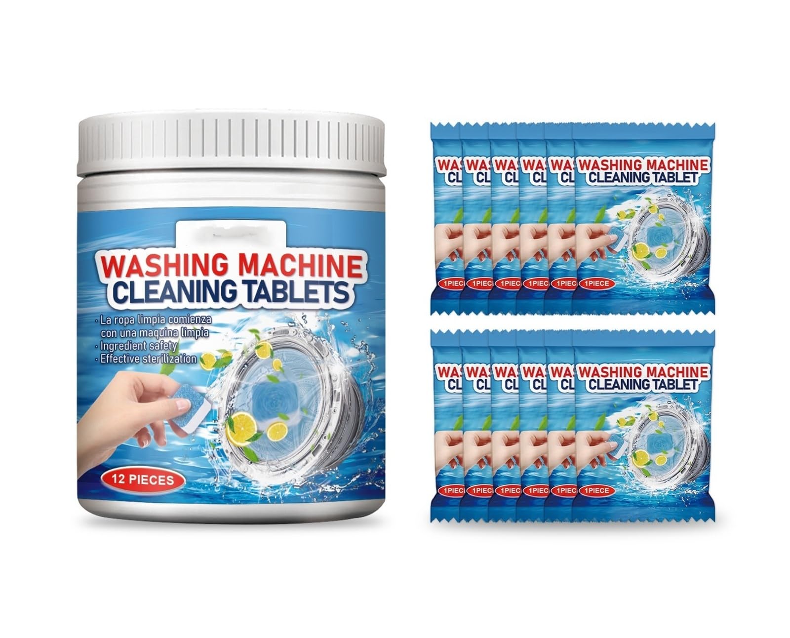 Reinigungstabletten for Waschmaschinen, 12 Tabletten, reinigt die Trommel und den Wassertank, entfernt Schmutz und Gerüche(3pcs)
