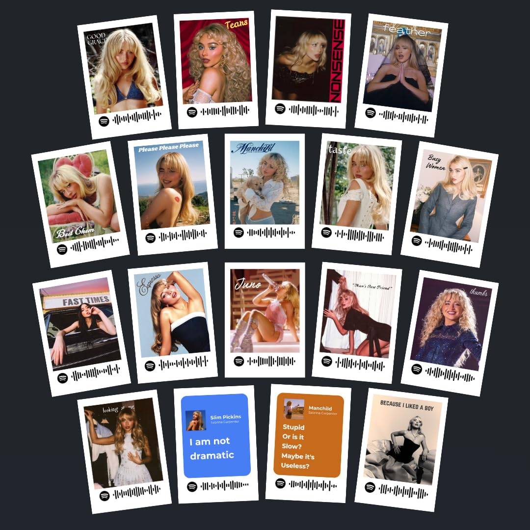 Sabrina Carpenter Posters | Sabrina Carpenter Songs Mini Poster Kit (Set of 18) | Sabrina's Nonsense, Feather Songs Size (8 x 6 cm) Posters for Phone Accessories, Bedroom, Office, room decoration