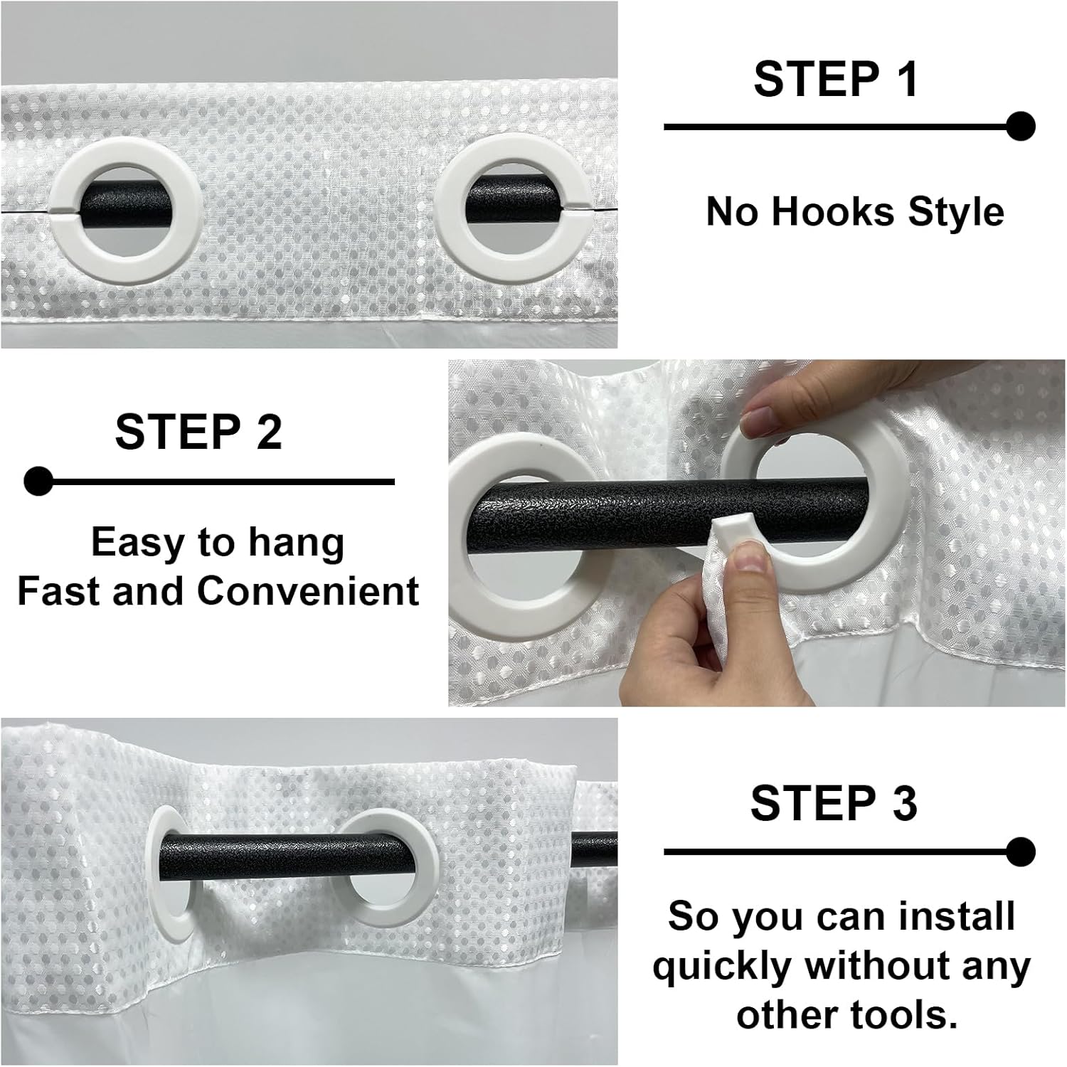 White Abstract Beach Theme No Hook Waffle Weave Shower Curtain with Snap in Liner Summer Ocean Coastal Nautical Modern Bathroom Decor Set 72 W x 74 H Inch Blue