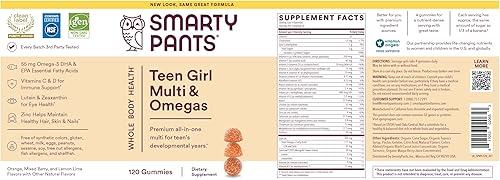Miniatura 13 de SmartyPants Teen Girl Multivitamin Gummies: Omega 3 Fish Oil (EPA/DHA), Vitamin C, D3, B12, Vitamin A, K & Zinc, Gluten Free, Includes Biotin to