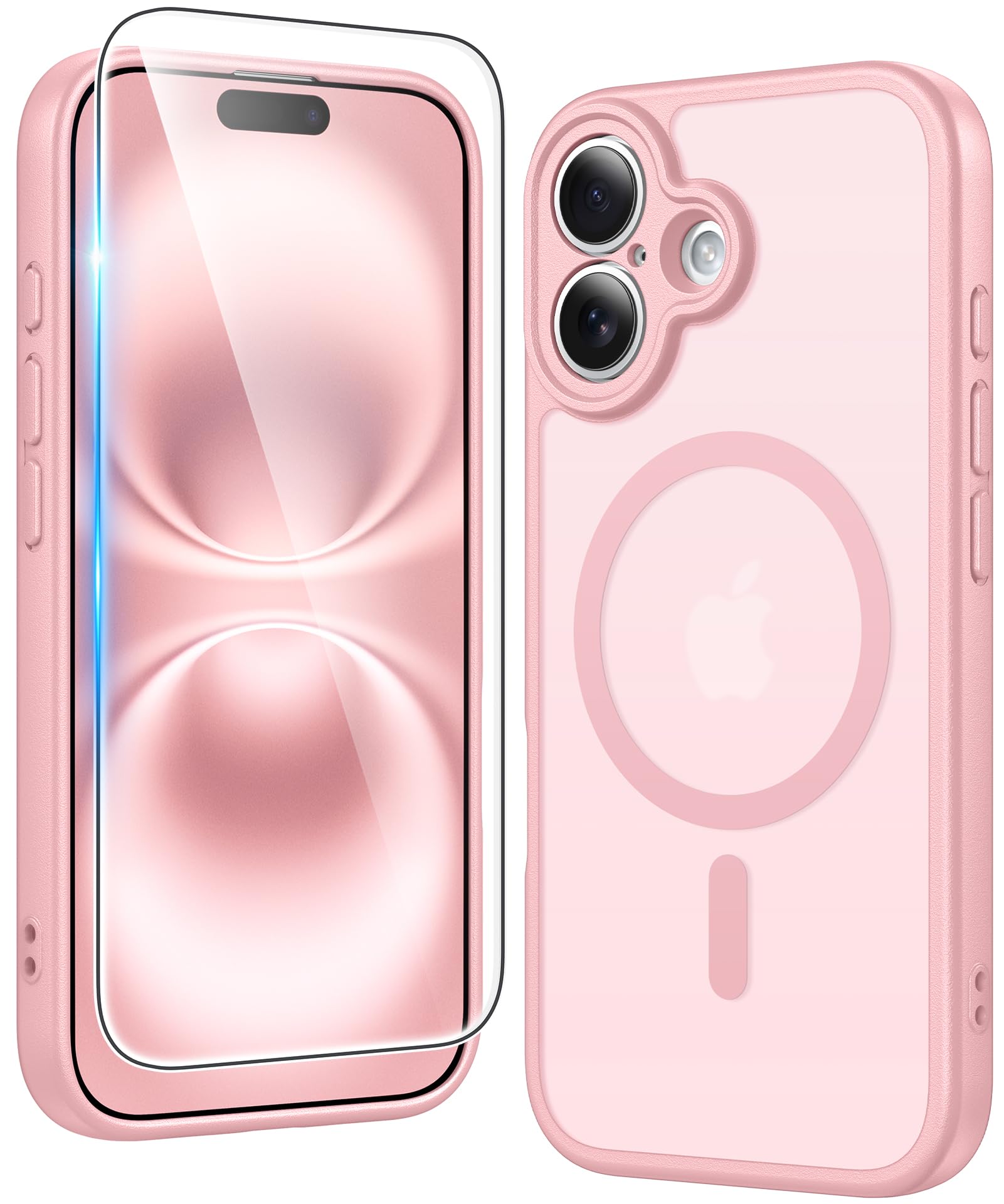 FNTCASE for iPhone 16 Phone Case Compatible with Magsafe Matte Phonecase | Screen Protector, Military Grade Drop Protection, Slim Magnetic Phone Cases, Shockproof Bumper, Transparent Cell Cover