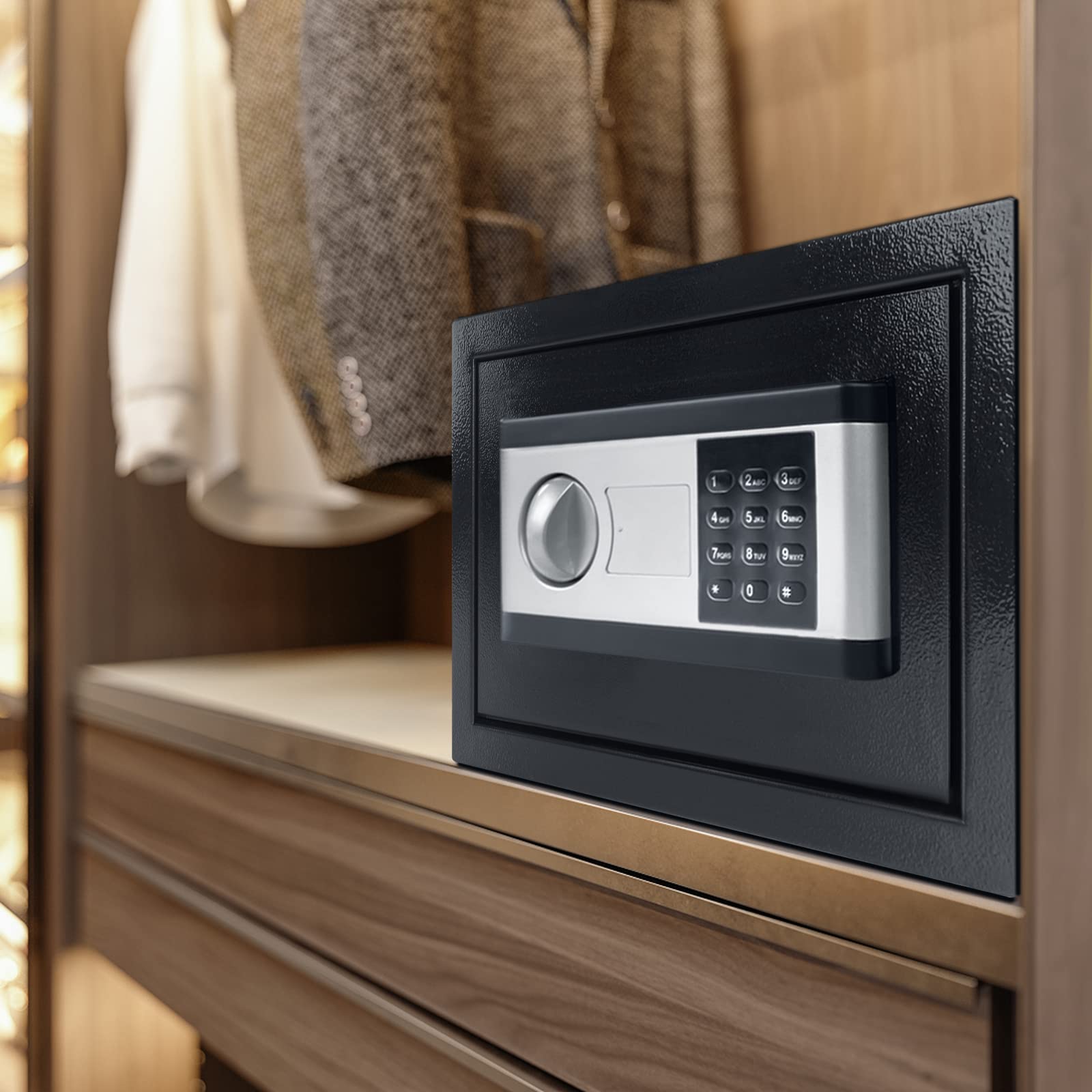 HENGMEI Cassaforte elettronica, 12 l, cassaforte da parete, cassaforte per mobili, ignifuga, impermeabile, con serratura a combinazione e chiave, 31 x 20 x 20 cm