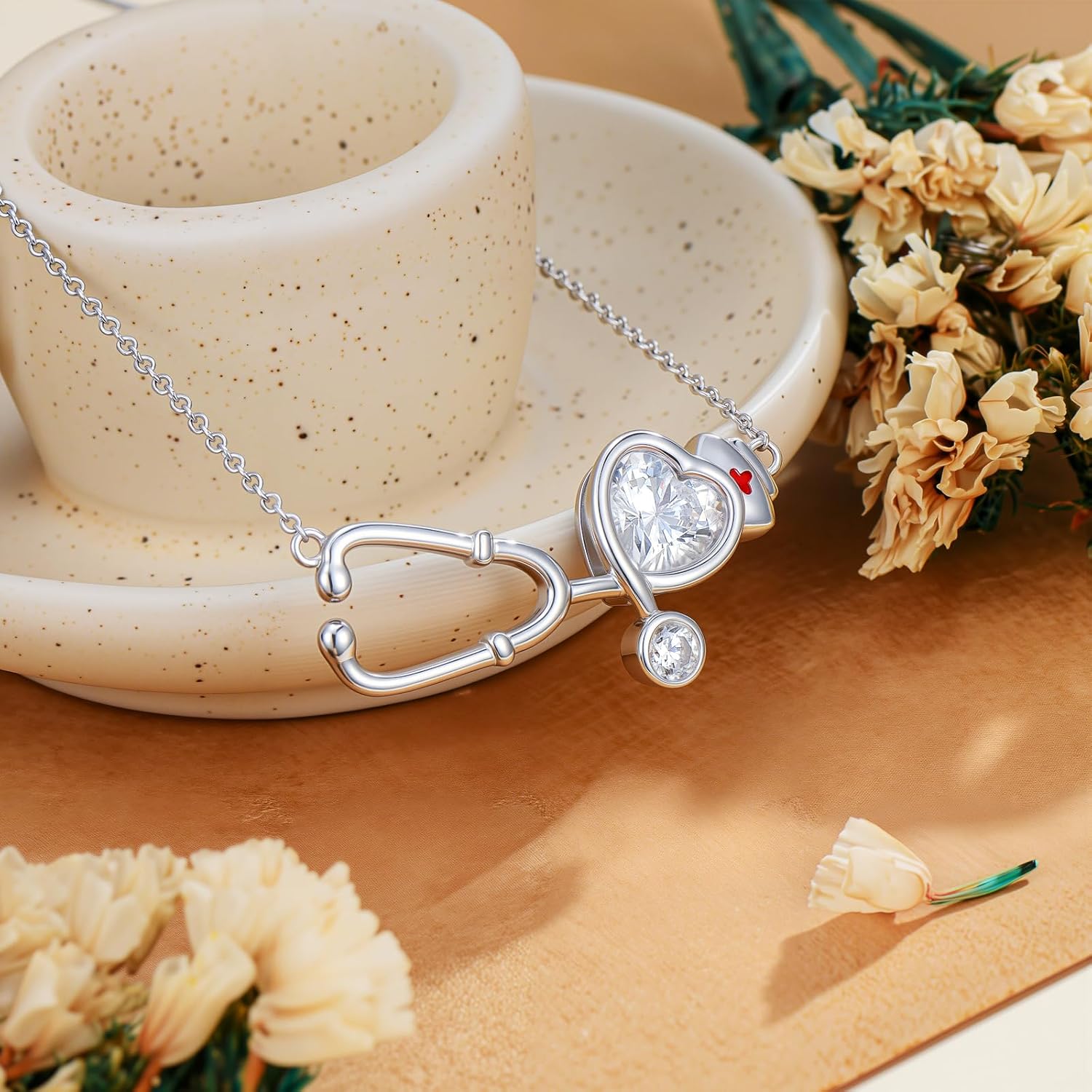 Stethoscope Cross/Rose Necklace 925 Sterling Silver Nurse Pendant Stethoscope Nursing Jewelry for Student RN Doctor Medical for Festival or Holiday - Image 3