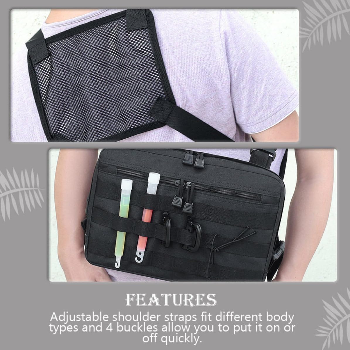 Toyvian Lightweight Nylon Chest Bag for Men with Quick Release Buckles and Adjustable Shoulder Straps, for Outdoor Camping, Cycling, and Running Activities