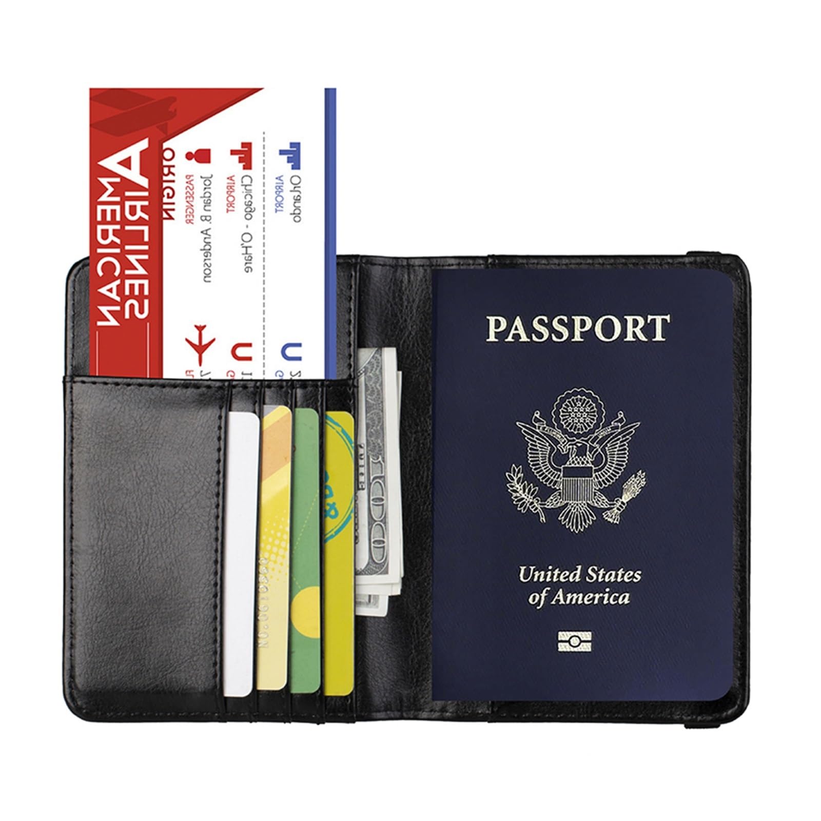 1 szt. Skórzana okładka na paszport, amerykańskie etui dla mężczyzn i kobiet, etui na dokumenty podróżne(Black)