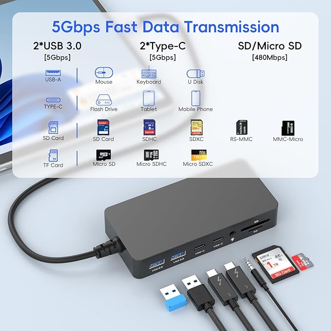 Docking Station USB C 12 en 1 MTAKYA para Surface Pro/Laptop miniatura 6