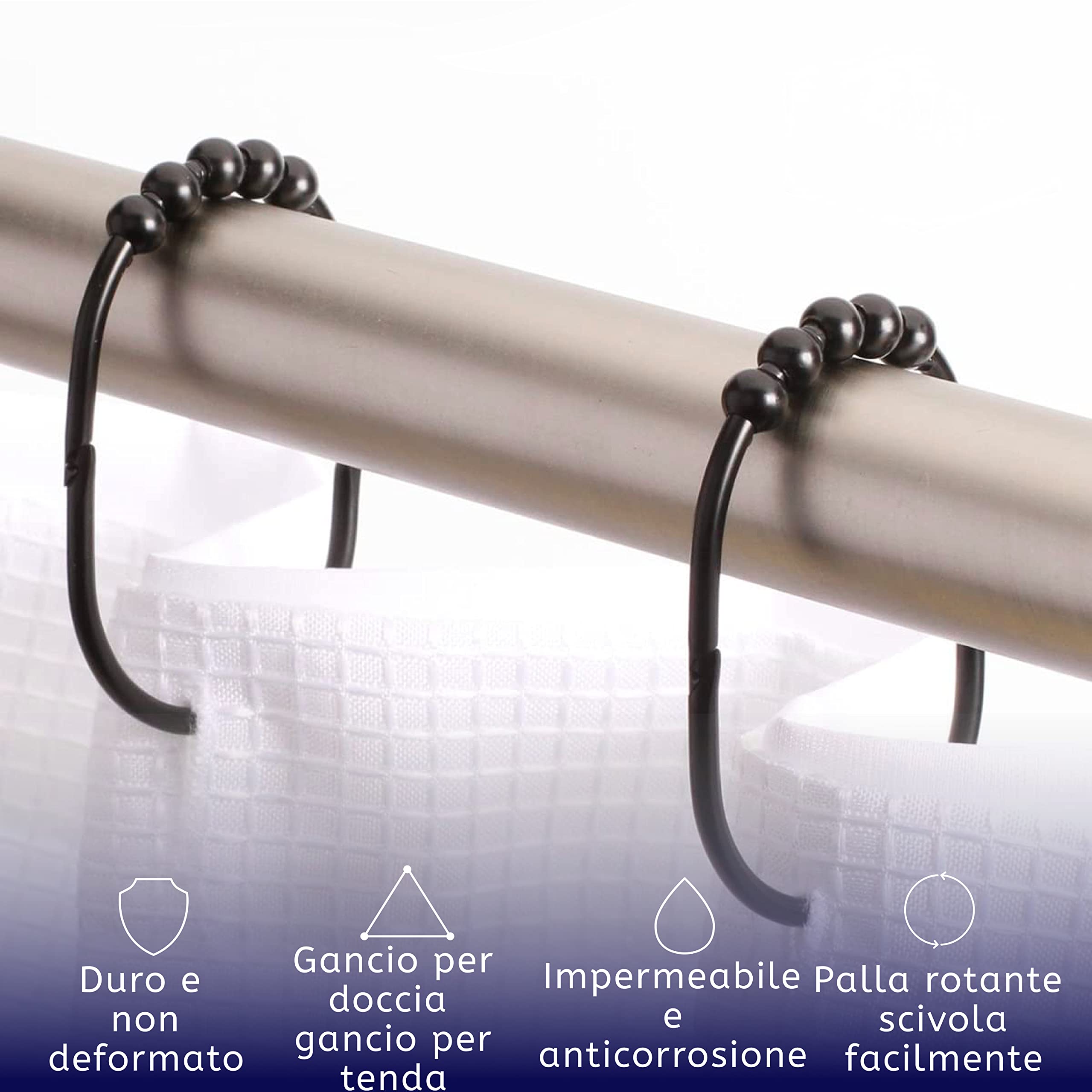 2 Lb. Depot Ganci per tende da doccia larghi, acciaio inossidabile, set di 12 (nero)