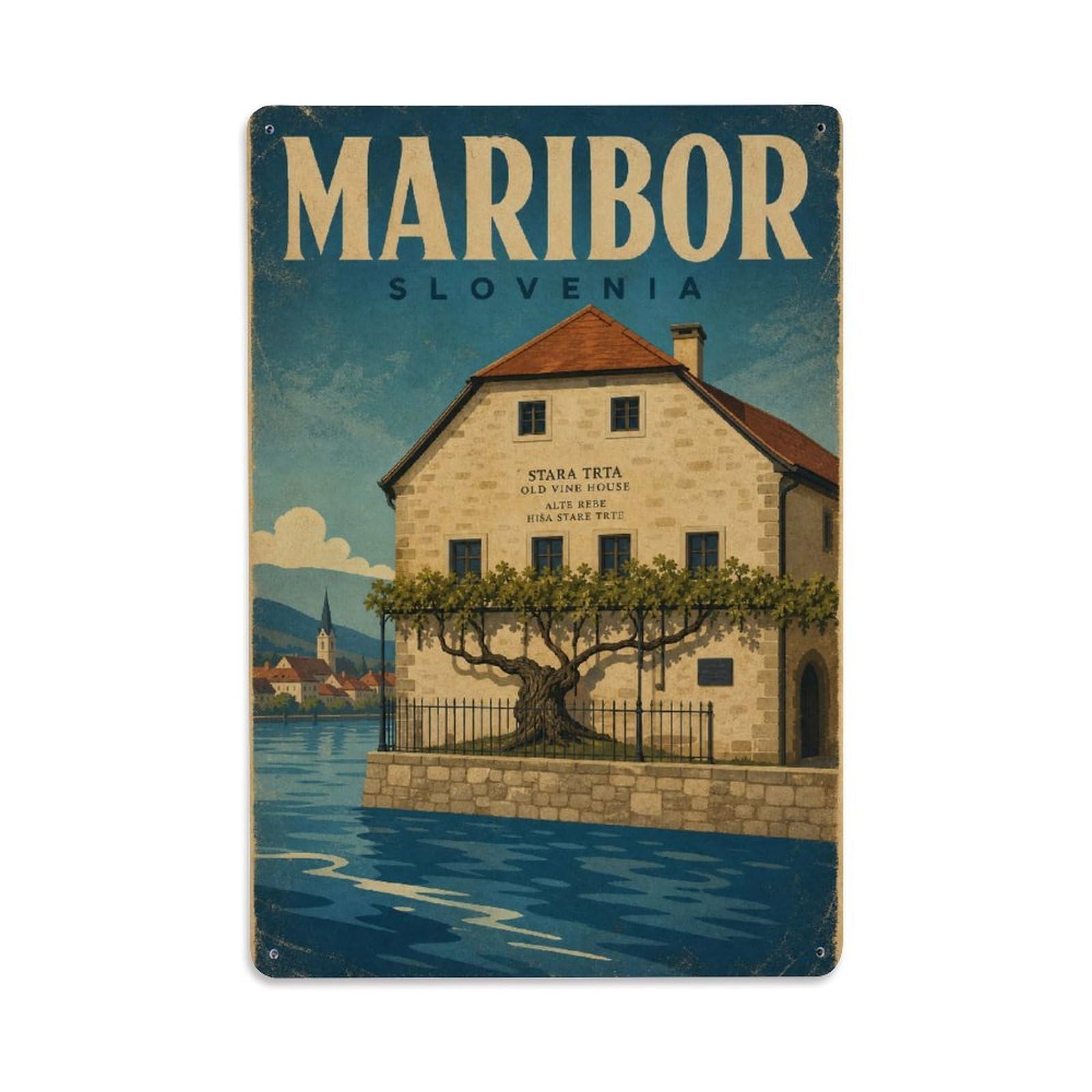 Travel Vintage Slovenia Maribor Metal Tin Sign Plaque Wall Decor for Cafe, Club Bar, Office, Garden Metal Poster 8x12Inch