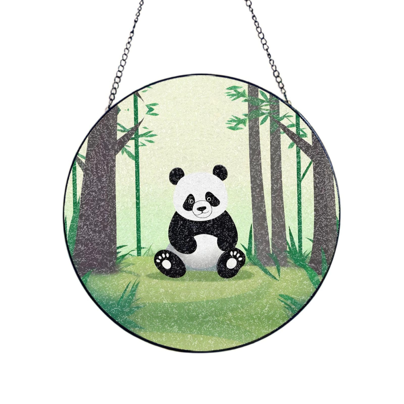 Poezjzw Stained Glass Window Hanging - Cute Panda Sun Catcher For Door Garden Home Decor Christmas Mother'S Day Birthday Gifts 6in（15cm）