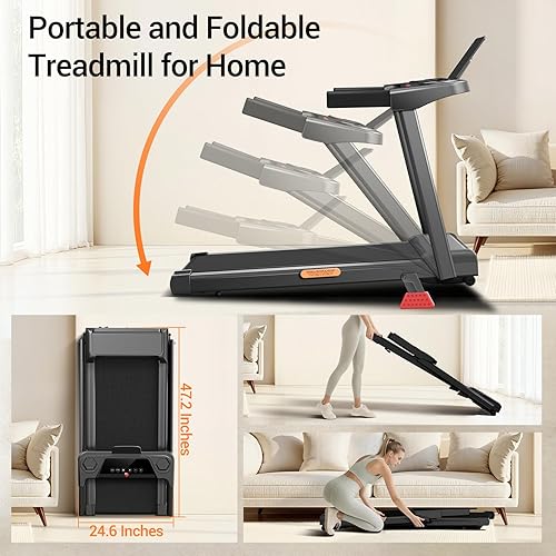 Miniatura 4 de Cintas de correr para el hogar con 16% de inclinación y barra de mango, caminadora plegable silenciosa de 3.0 HP con pantalla LED de hasta 300