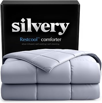 Silvery Silver-Infused Cooling Comforter Award-Winning Self-Cooling Blanket for Hot Sleepers with Self-Cleaning Silvery Technology for Sweat-Free & Cool Sleep Gray, Twin/Twin XL 68" x 90"