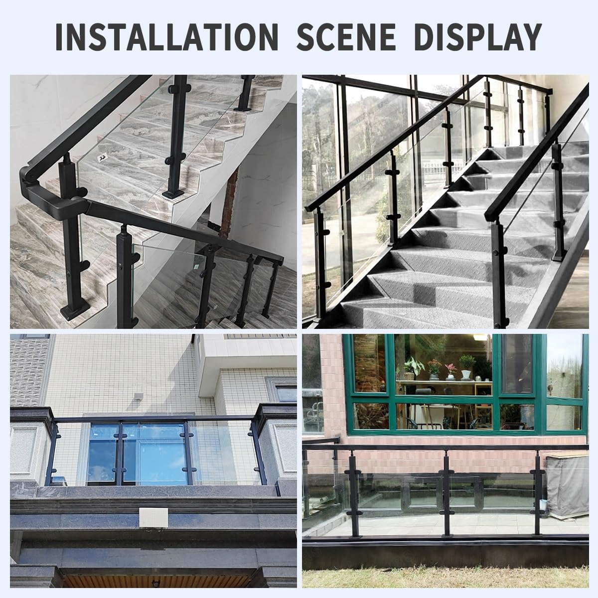 Stair railings,Glass Balustrade Post with Glass Clamp Stainless Steel Black Finish Square Glass Railing Post System 60 90 105cm Middle Corner End Stairs Railings Post (Color : End Post, Size