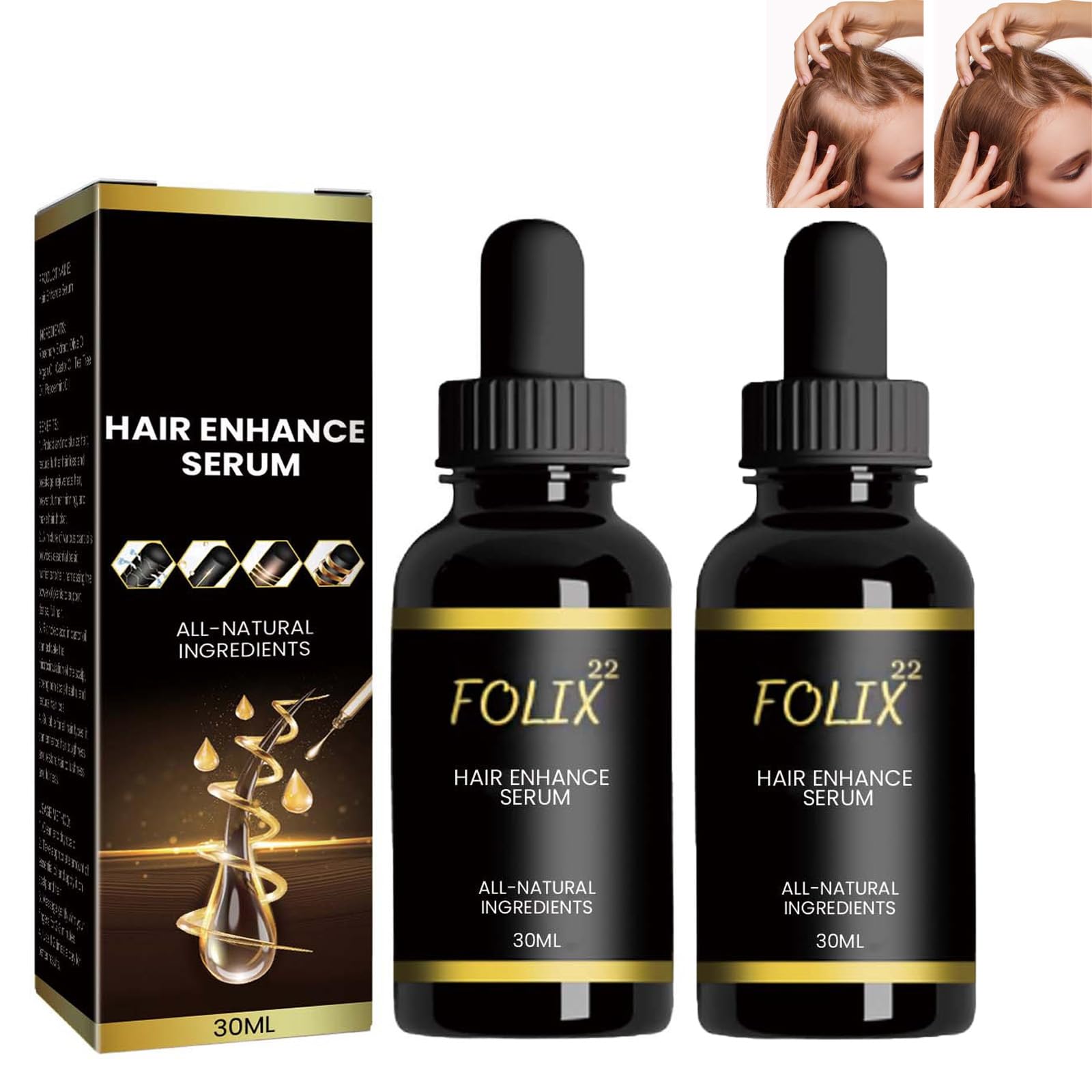 Folix22 Hair Growth Serum, 2024 New Formula, Natural Hair Oil for Thinning and Repair, 2PCS (Unscented)