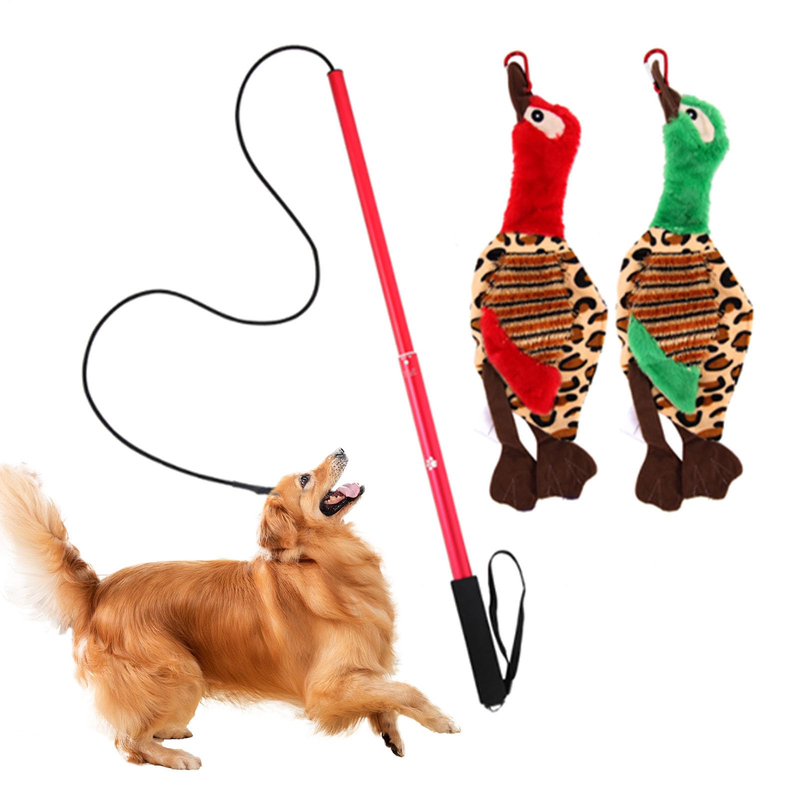 Lueear Flirt Pole Interactive Toy Extendable Teaser Wand Pet Flirt Stick Rope Toy With Flexible Nylon Rope & Non-slipping Handle & 2 Plush Toys For Dogs Chasing, Chewing, Training