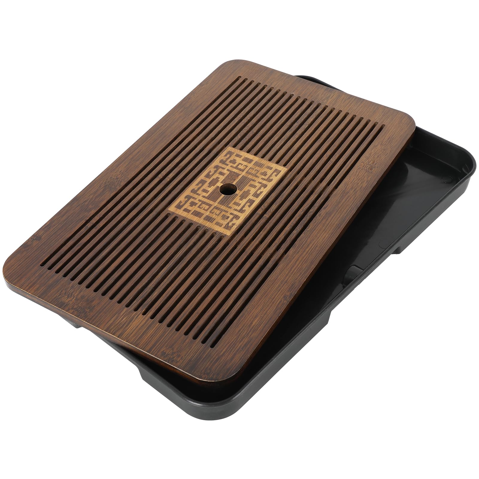 Photo 1 of 17 Inch Bamboo Chinese Gongfu Tea Tray with Water Storage Drainage for Kung Fu Tea Set, (Large, Black)