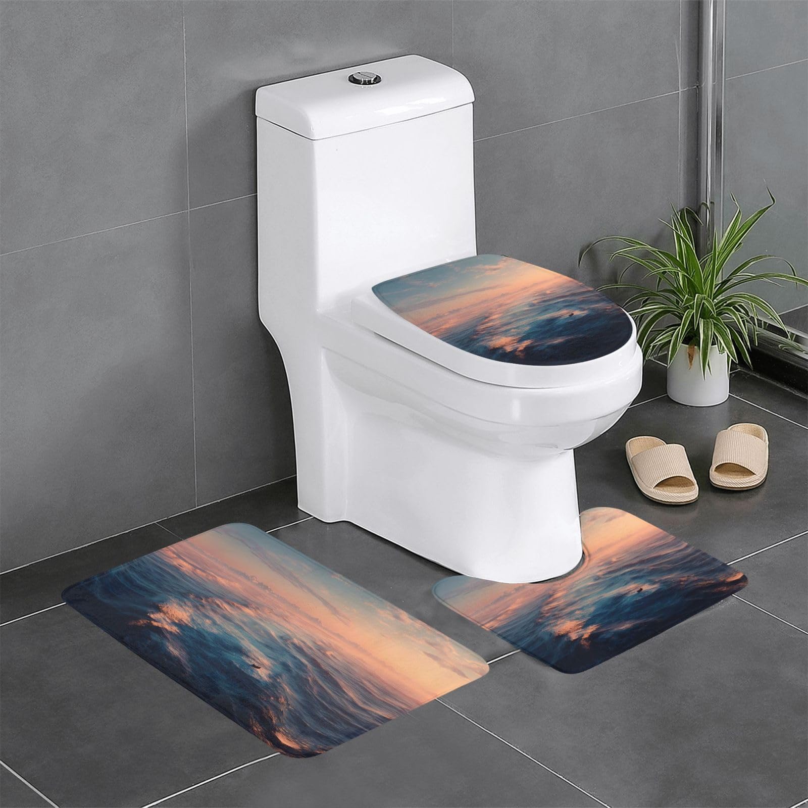 Tapis de bain rectangulaire et contour WC WHJDPP pour une ambiance océan