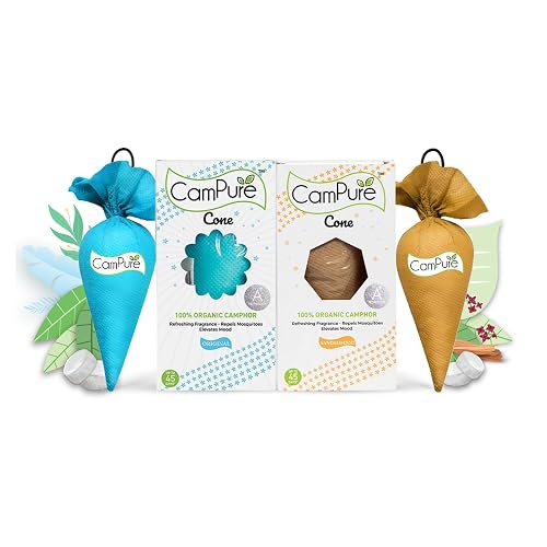 CamPure Camphor Cone (1 Original + 1 Sandalwood) Pack Of 2-100% Organic | Air Freshener For Car, Wardrobe, Office Cabin's, Drawers, Travel Bag & Bathroom, Granule, 120 Gm