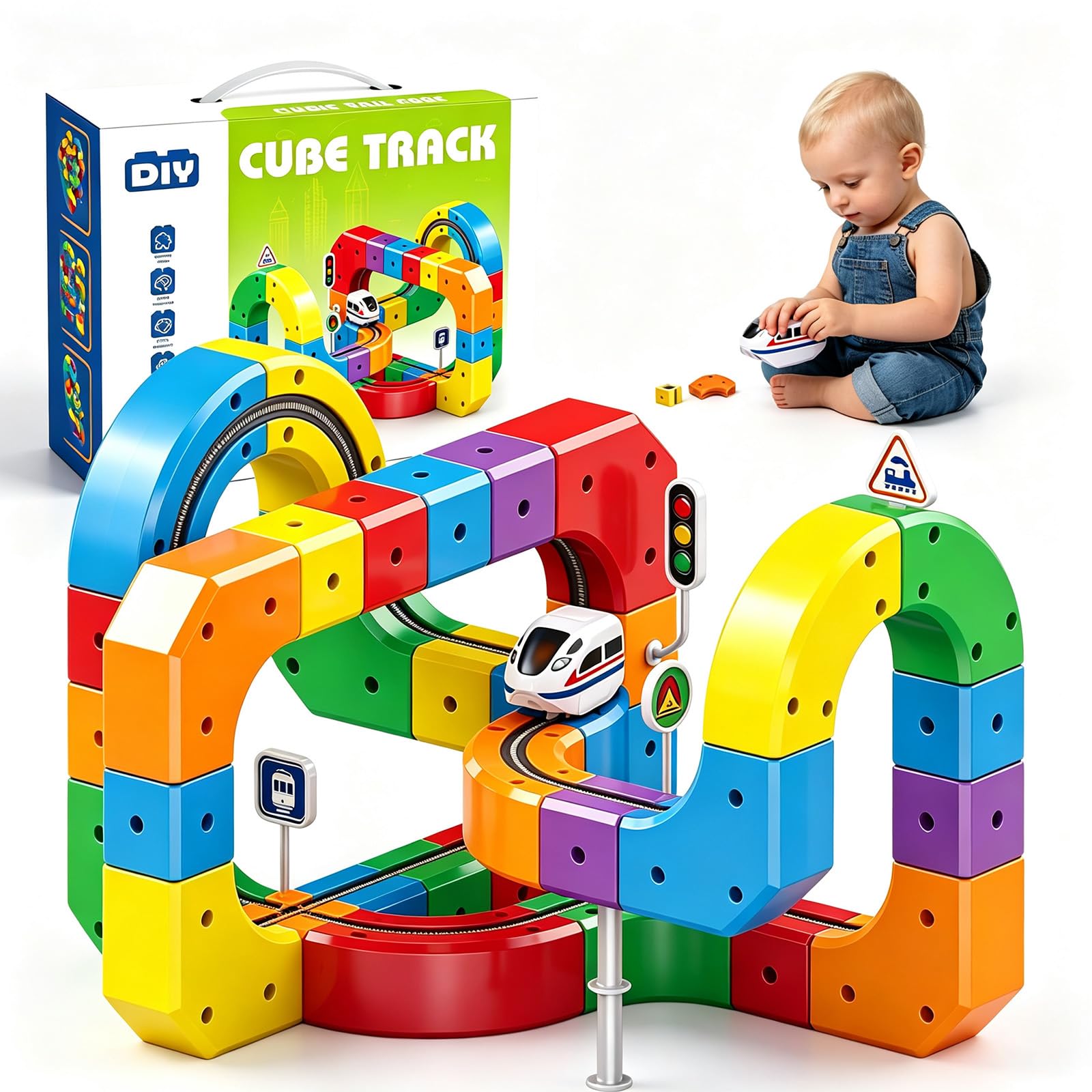 3D Construction Train Set, Electric Toy with USB-Powered Engine & 81 Magic Cube Tracks for Kids Ages 3-8 | STEM Learning Building Blocks, Encourages Creative Play & Family Bonding, Complete Gift Set