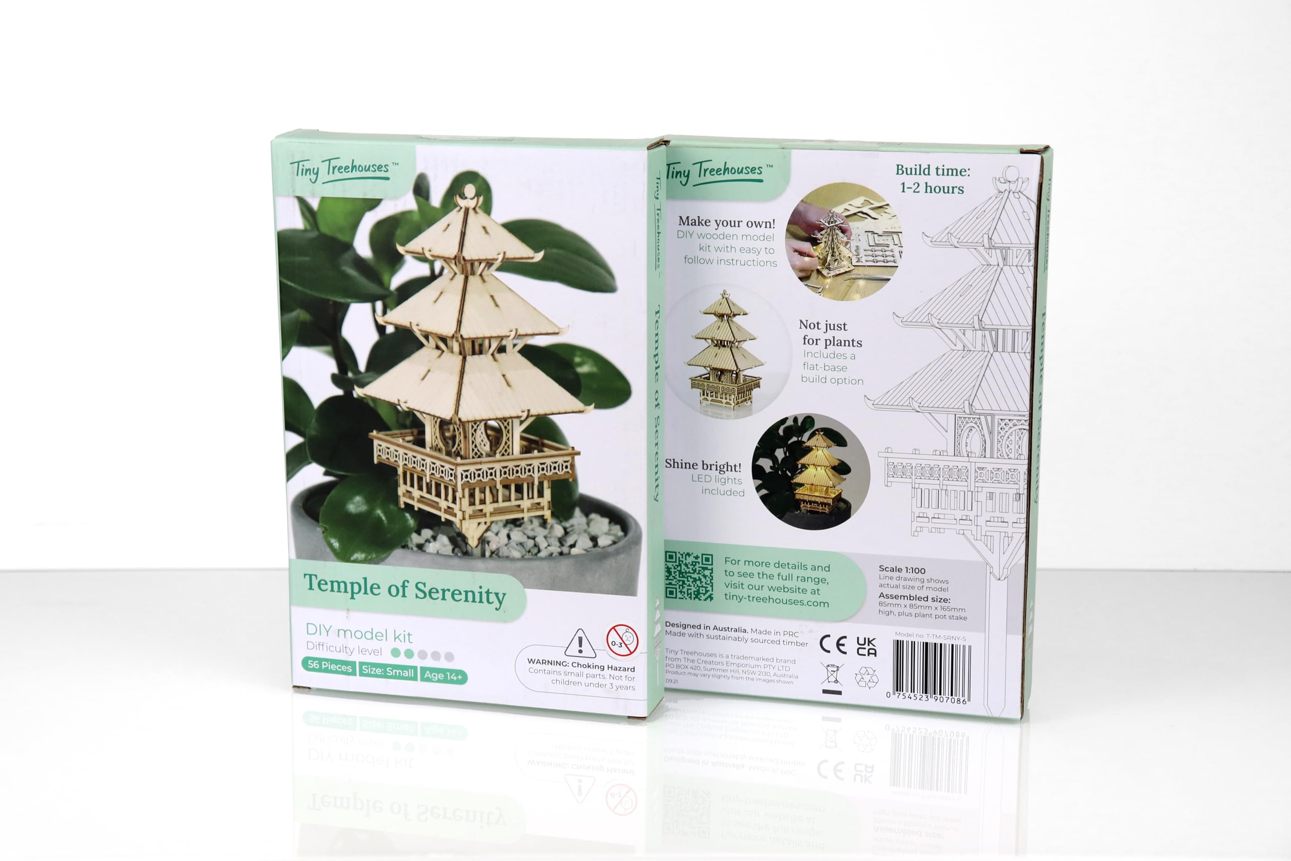 Tiny Treehouses – Temple of Serenity – Kit 3D DIY en Bois avec éclairage LED & Support Plante en Acrylique | 56 pièces | Montage 2–3 h | Dès 15 Ans