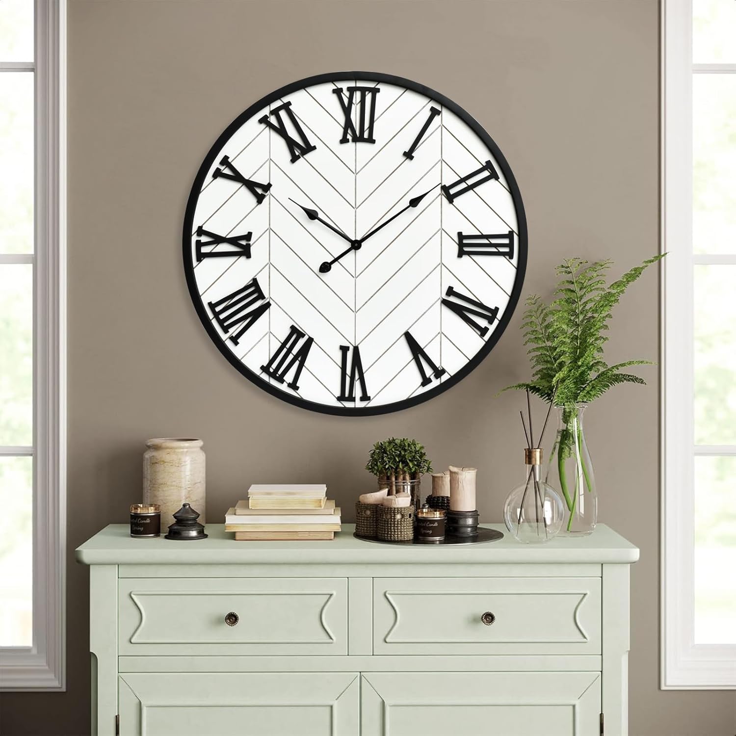 EMAX HOME 30 Inch Large Wall Clock Farmhouse Style - White Silent Non-Ticking Rustic Decor for Living Room, Kitchen, Bedroom
