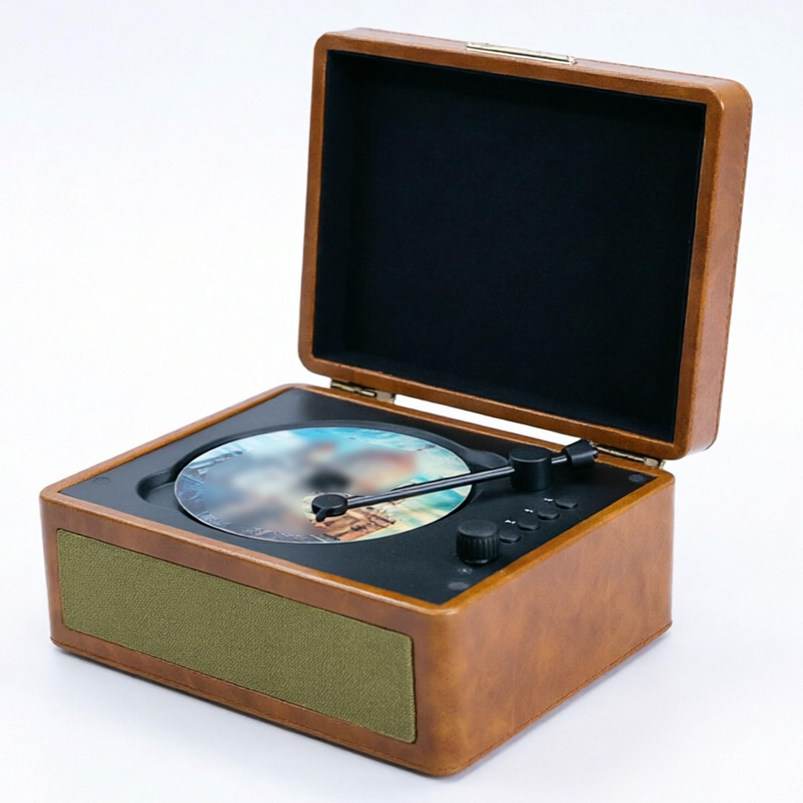 Lettore CD retrò, Lettore CD Portatile con Controllo A Manopola, 2 Altoparlanti Integrati, Supporta CD/chiavetta USB/Scheda Tf, Riproduzione Multimodale, per Ascoltare La Brown