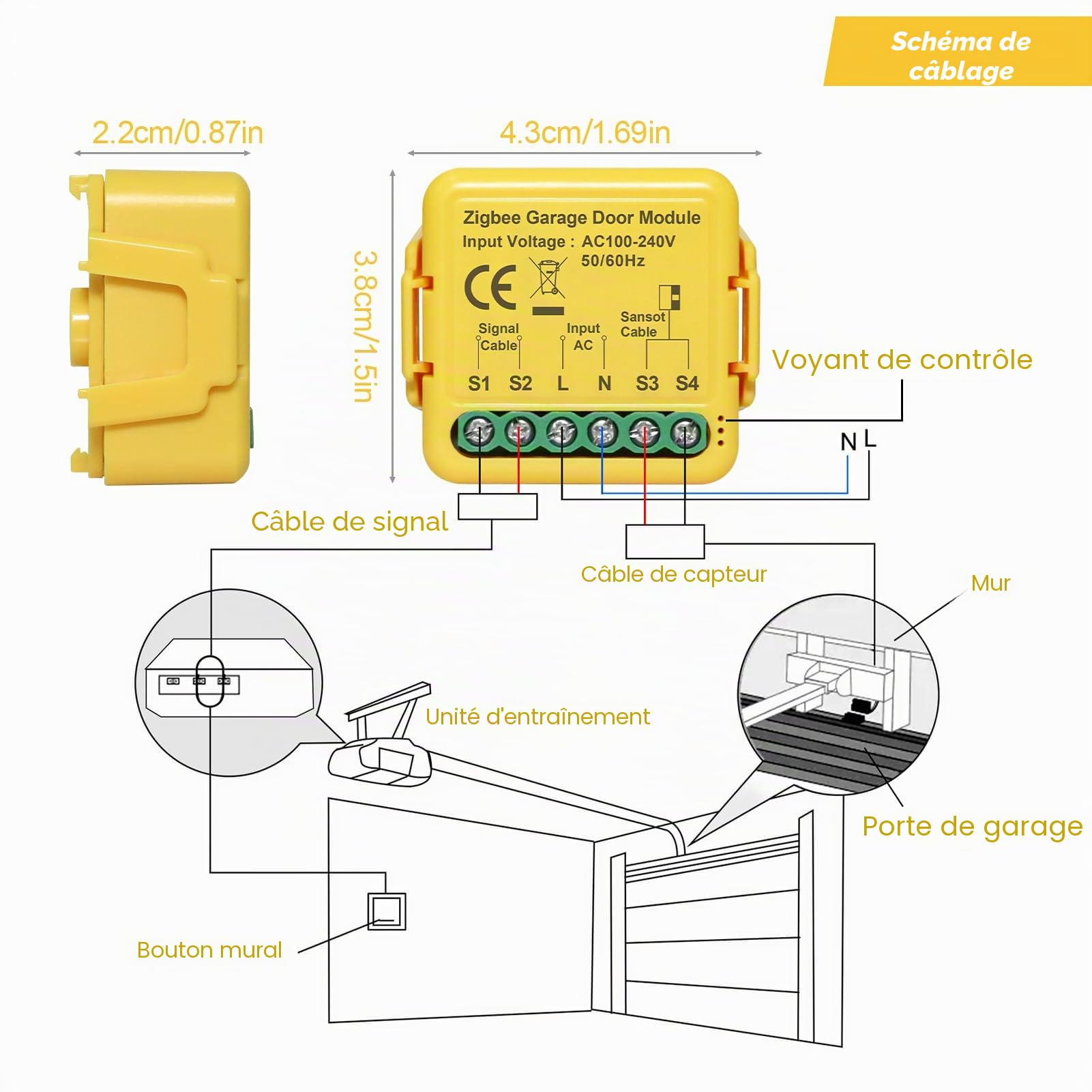 Ouvre-porte de garage intelligent Zigbee, SOARFLY ouvre portail connecté avec application Tuya & Smart Life, module pour ouverture de portail, compatible avec Alexa & Google Assistant, hub non inclus