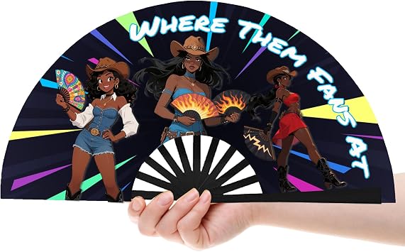 13 inch Line Dance Popping Fan, Where Them Fans at Clack Fan, Large Festival Folding Fans, Pop Fans for Women Foldable Wedding Dance Church Party Style B