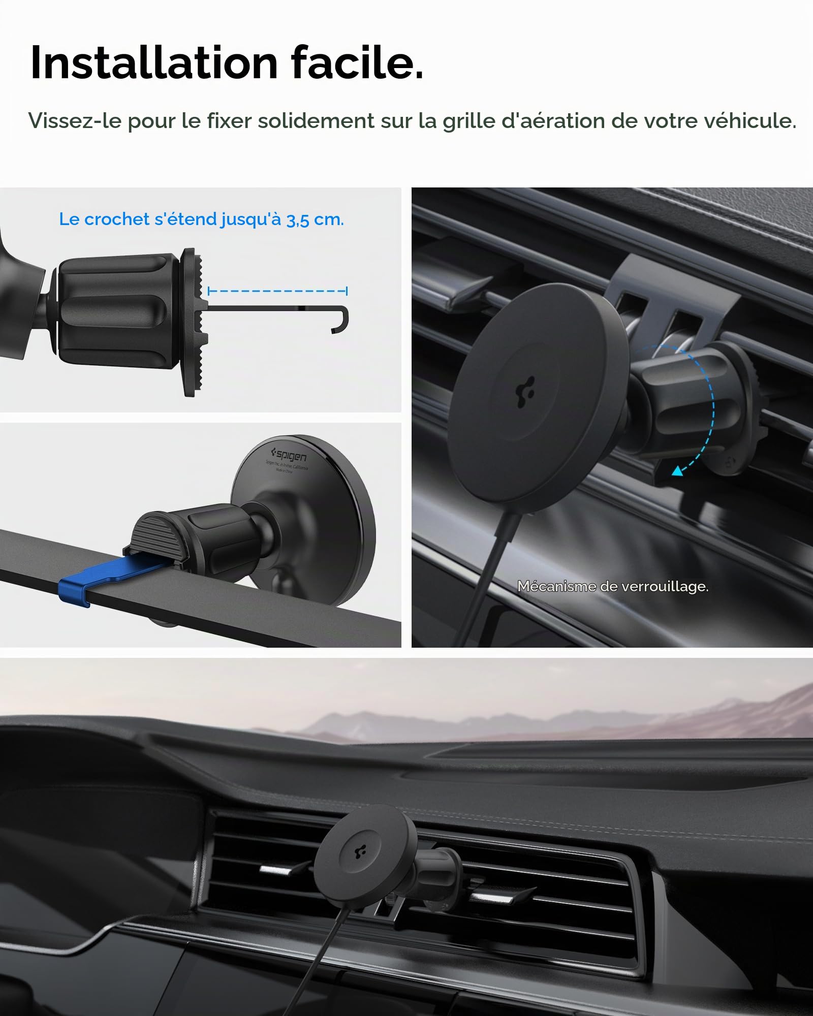 Spigen OneTap Pro MagFit Qi2 15W [Crochet Extensible Jusqu'à 3,5 cm]