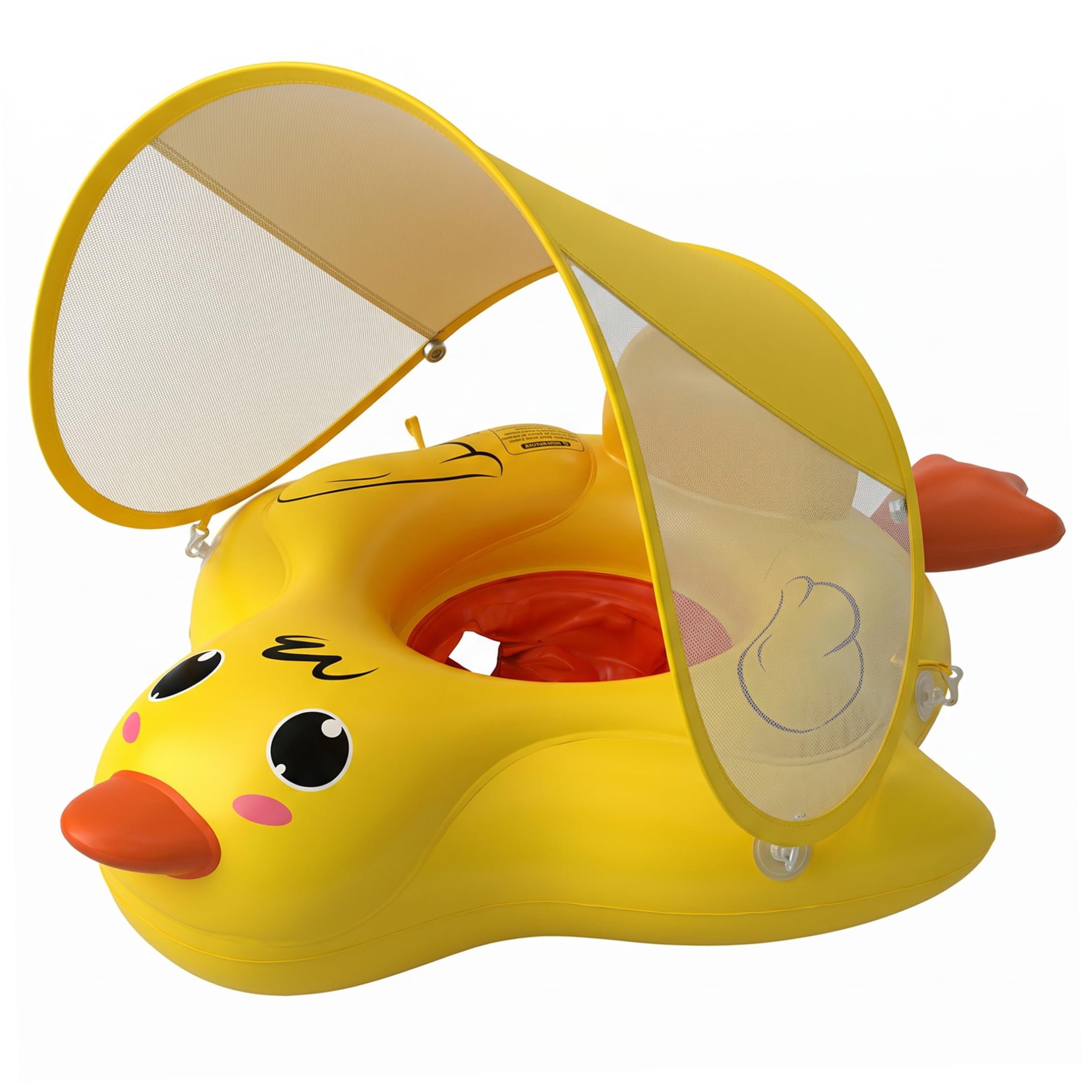 Takingup Baby Floatie, Pvc Baby Pool Float with Canopy, Anti-Tip Toddler Swim Float, Yellow Duck Design, L Size (2-6 Years, 16-22Kg) - with Canopy