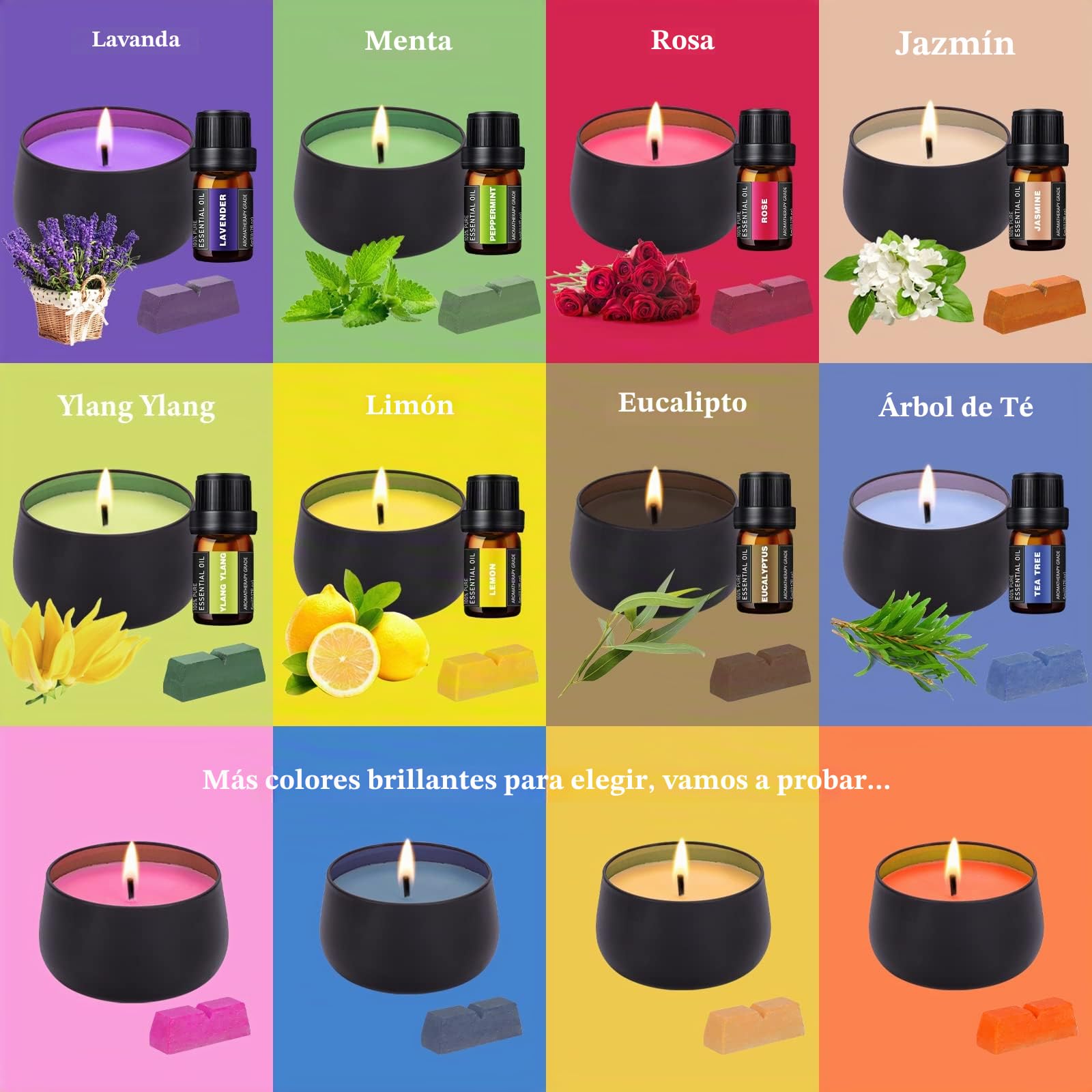 Kit de fabricación de velas, kit de cera de soja fácil de hacer, incluye cera de soja, mechas, olla de fusión con mango resistente al calor, kit de fabricación con placa caliente de fusor de cera