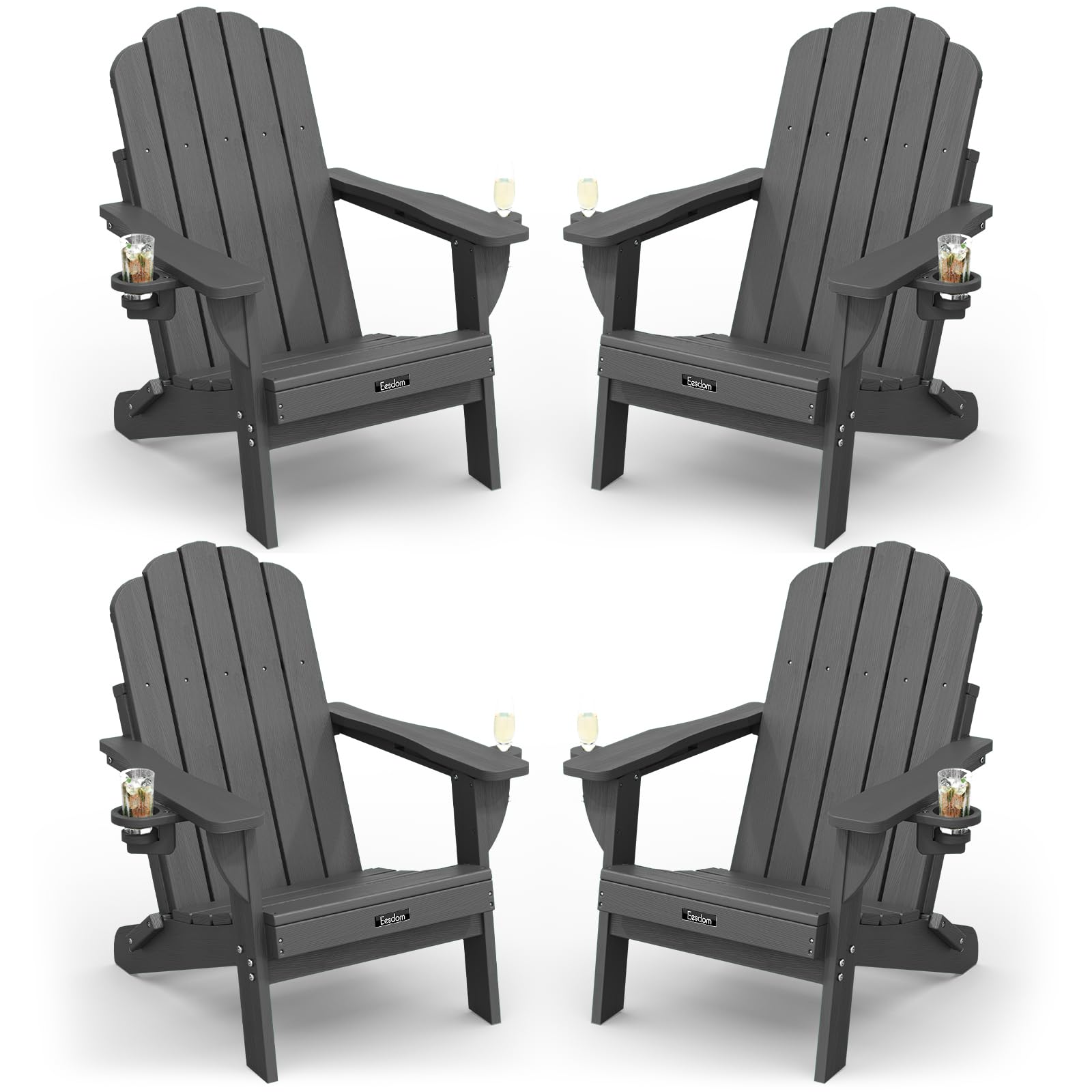 Keter Alpine Adirondack Resin Outdoor Furniture Patio Chairs with Cup Holder-Perfect for Beach, Pool, and Fire Pit Seating, Grey