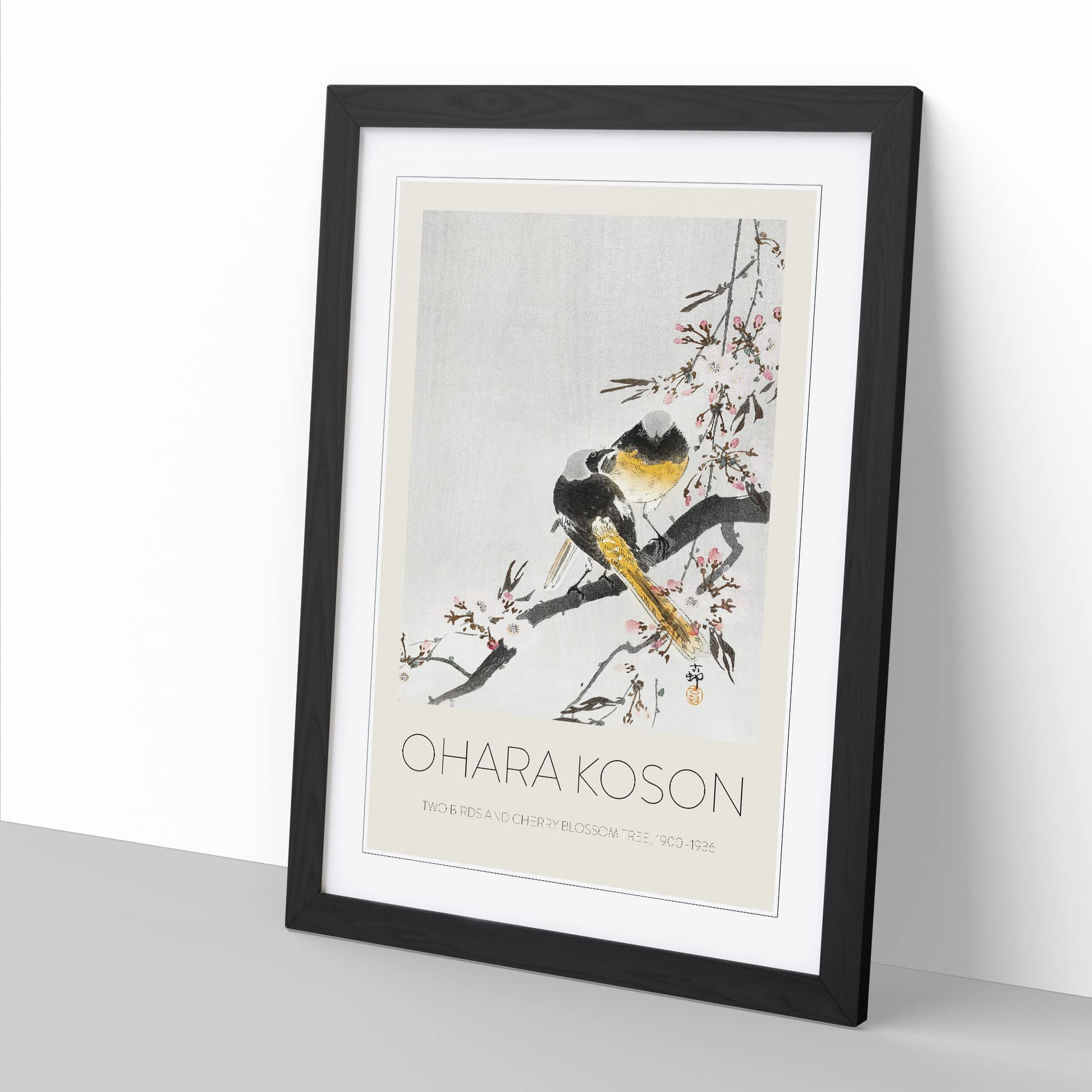 Two Sable Red Tails & Cherry Blossom By Ohara Koson Exhibition Museum Asian Japanese Framed Wall Art Print - Image 3