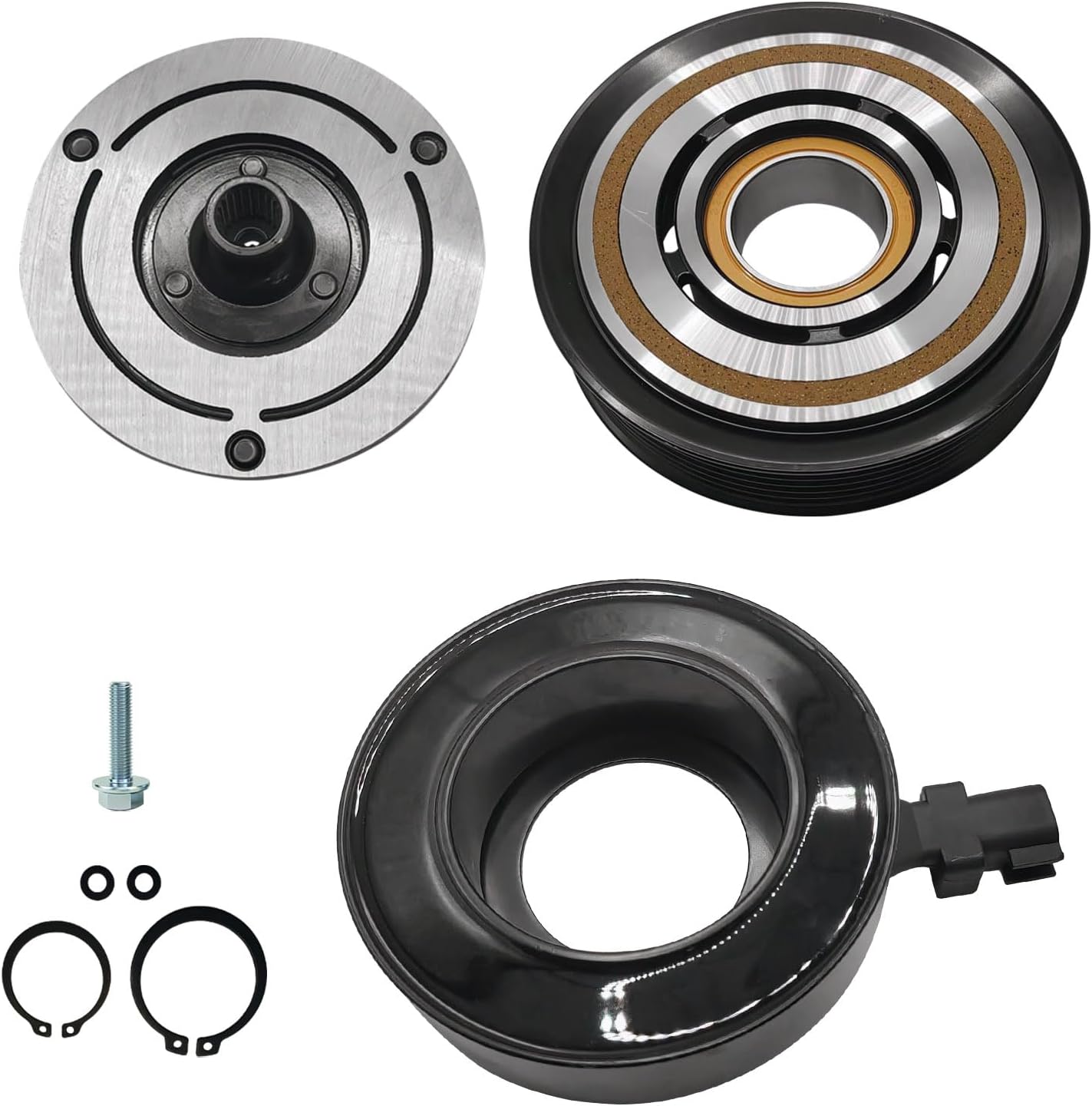 A/C Compressor Clutch Assembly Kit Plate Pulley Bearing Coil 1542 Replacement for 2011-2014 Dodge Challenger 6CYL 3.6L, AC Air Conditioning Compressor Clutch Coil Auto Repair Kit