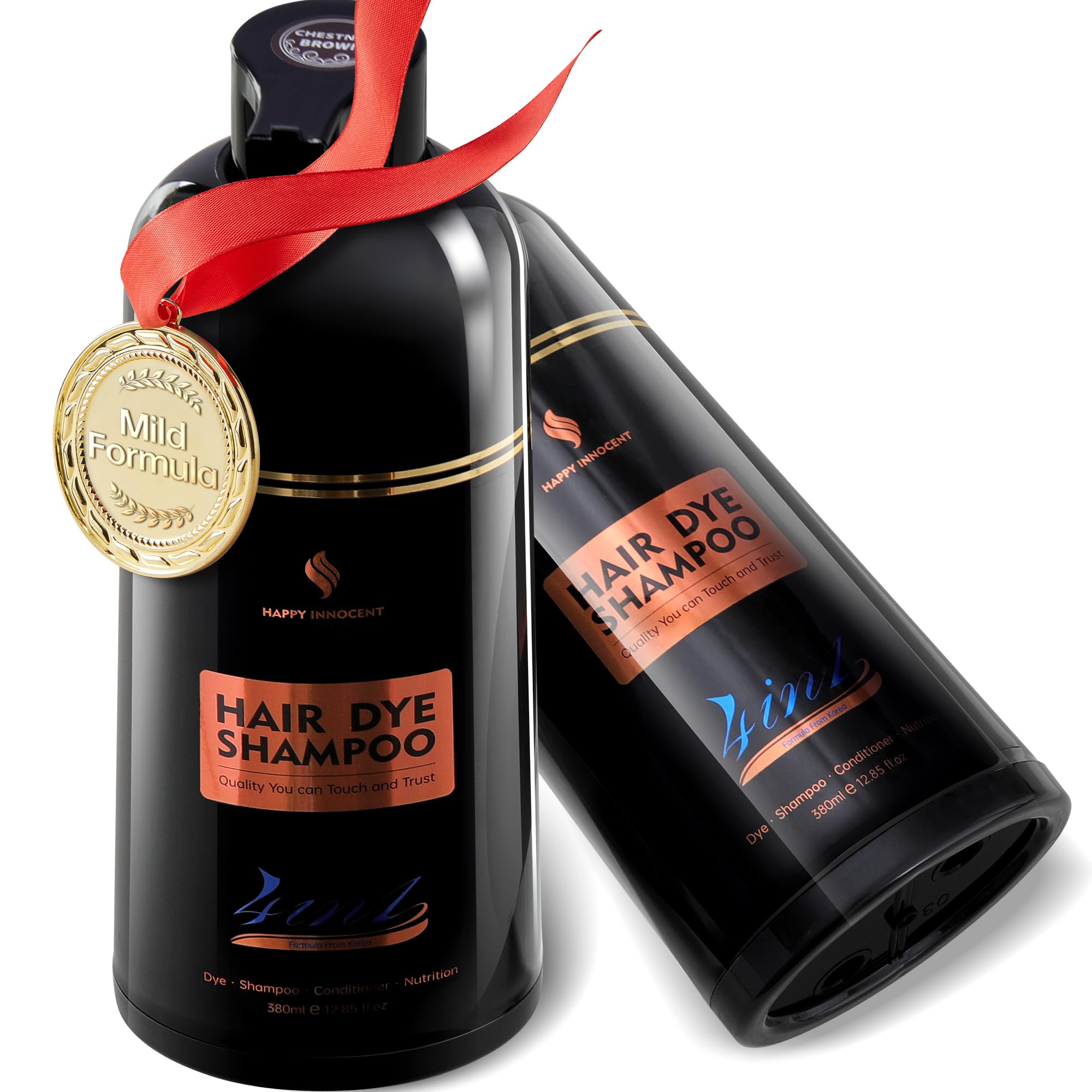 Chestnut Brown Hair Color Shampoo for Dye 4 in 1 Mild Formula for Women & Men, Bloom Scent (Rose & Jasmine), Long-Lasting Home Use Semi-permanent Hair